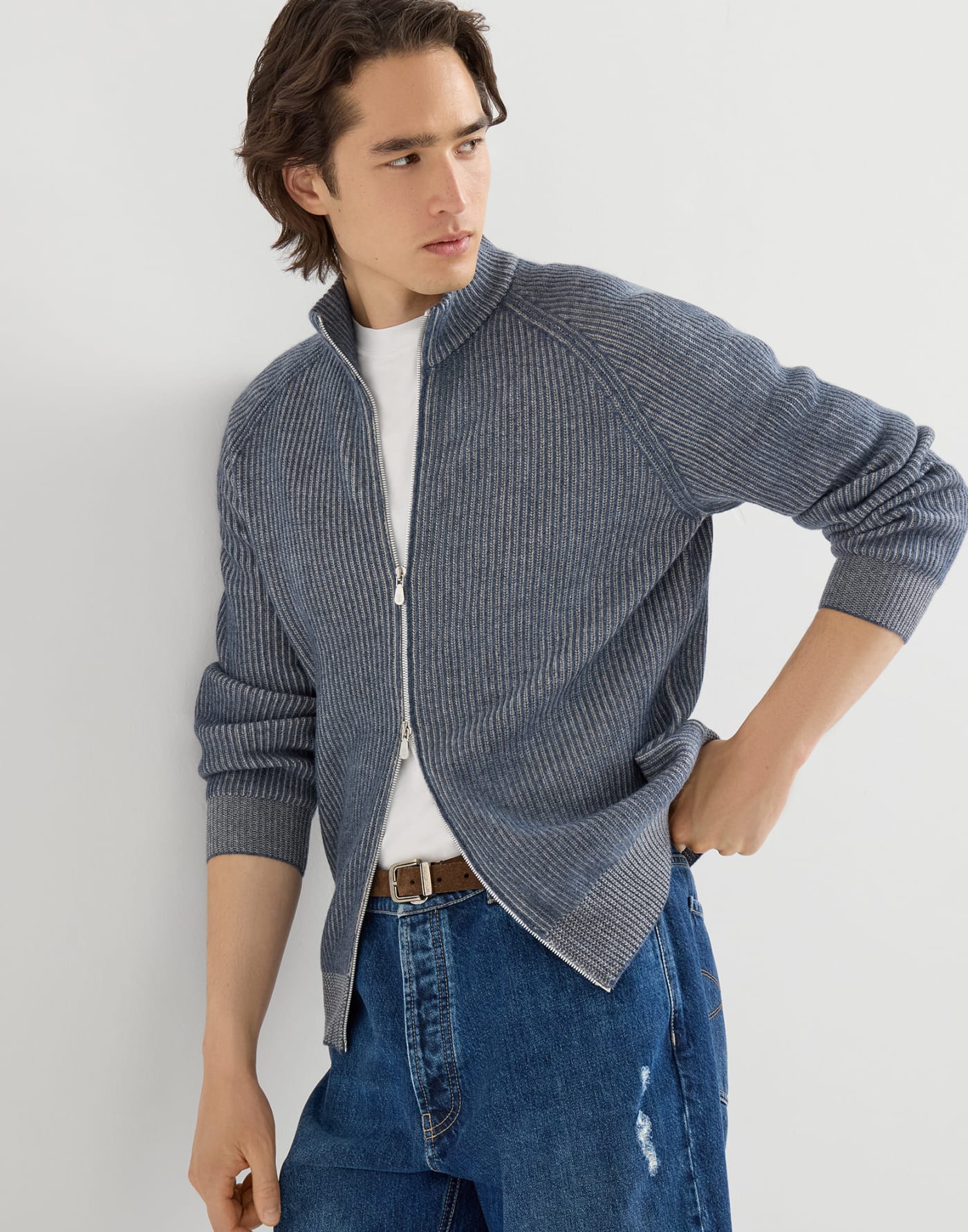 Cashmere vanisé cardigan Cerulean Man - Brunello Cucinelli