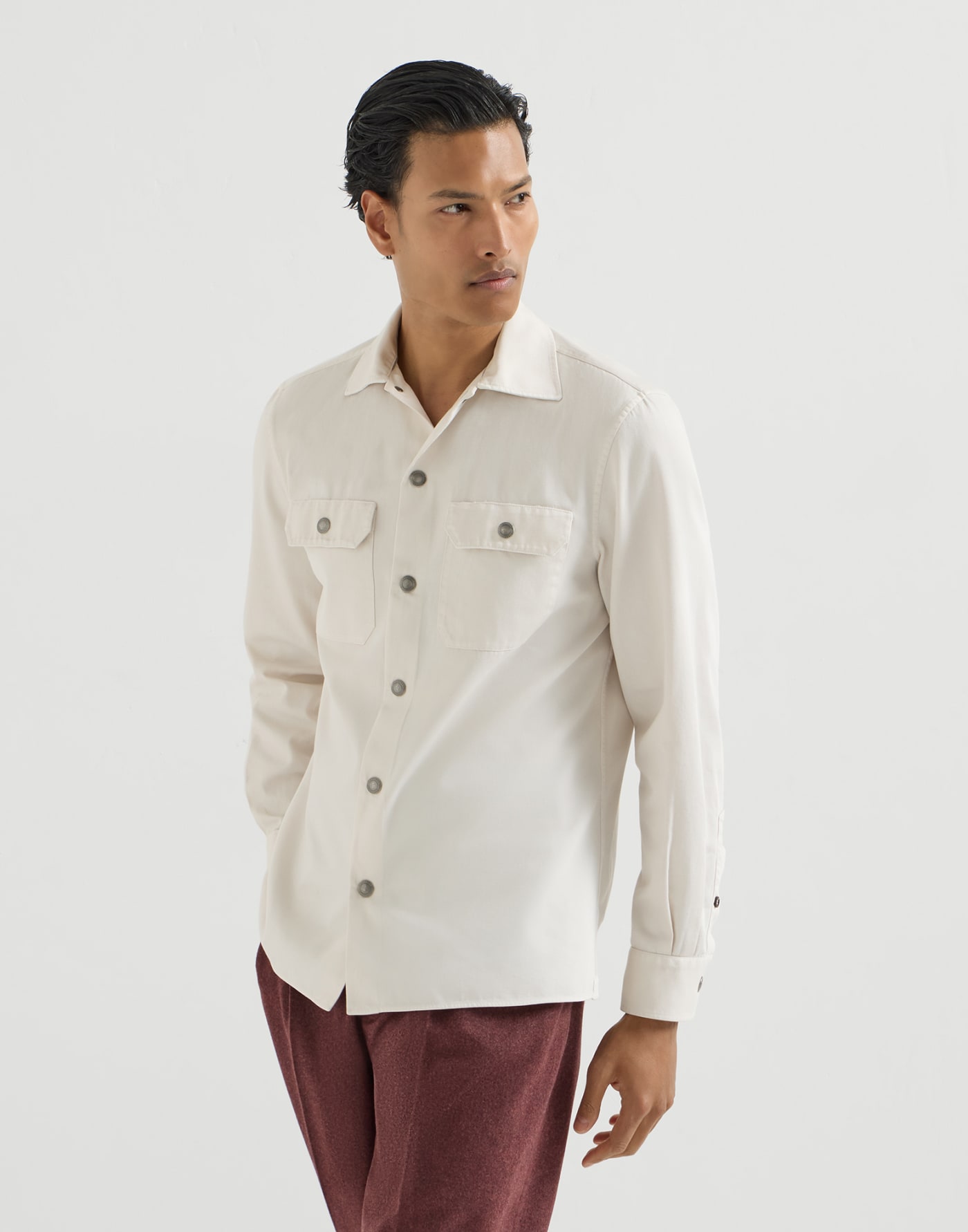 Overshirt aus Baumwollgabardine Weiß Herren - Brunello Cucinelli