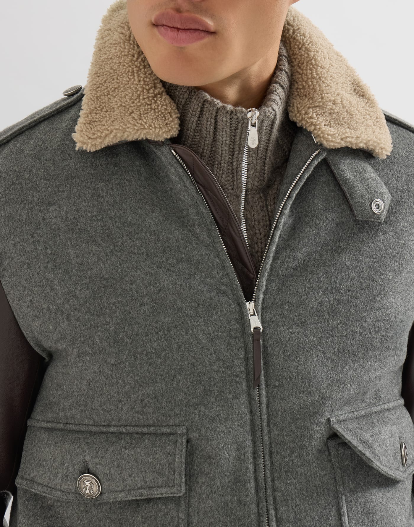 Cashmere beaver bomber jacket Medium Grey Man - Brunello Cucinelli