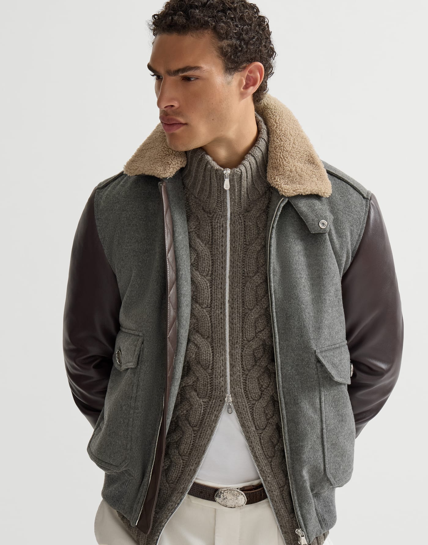Cashmere beaver bomber jacket Medium Grey Man - Brunello Cucinelli