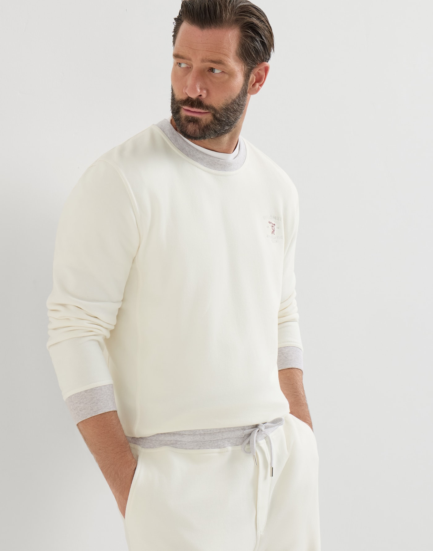 刺绣卫衣 灰白色 男款 - Brunello Cucinelli