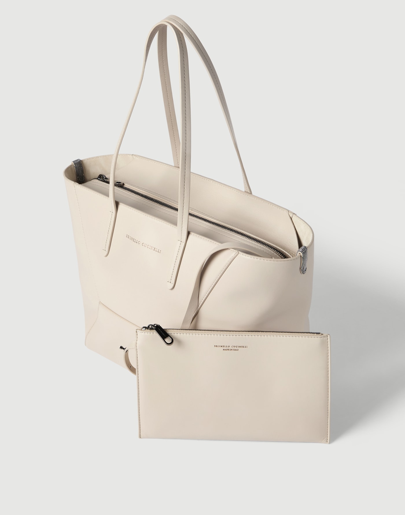 Petit sac BC Duo en cuir de veau Ivoire Femme - Brunello Cucinelli