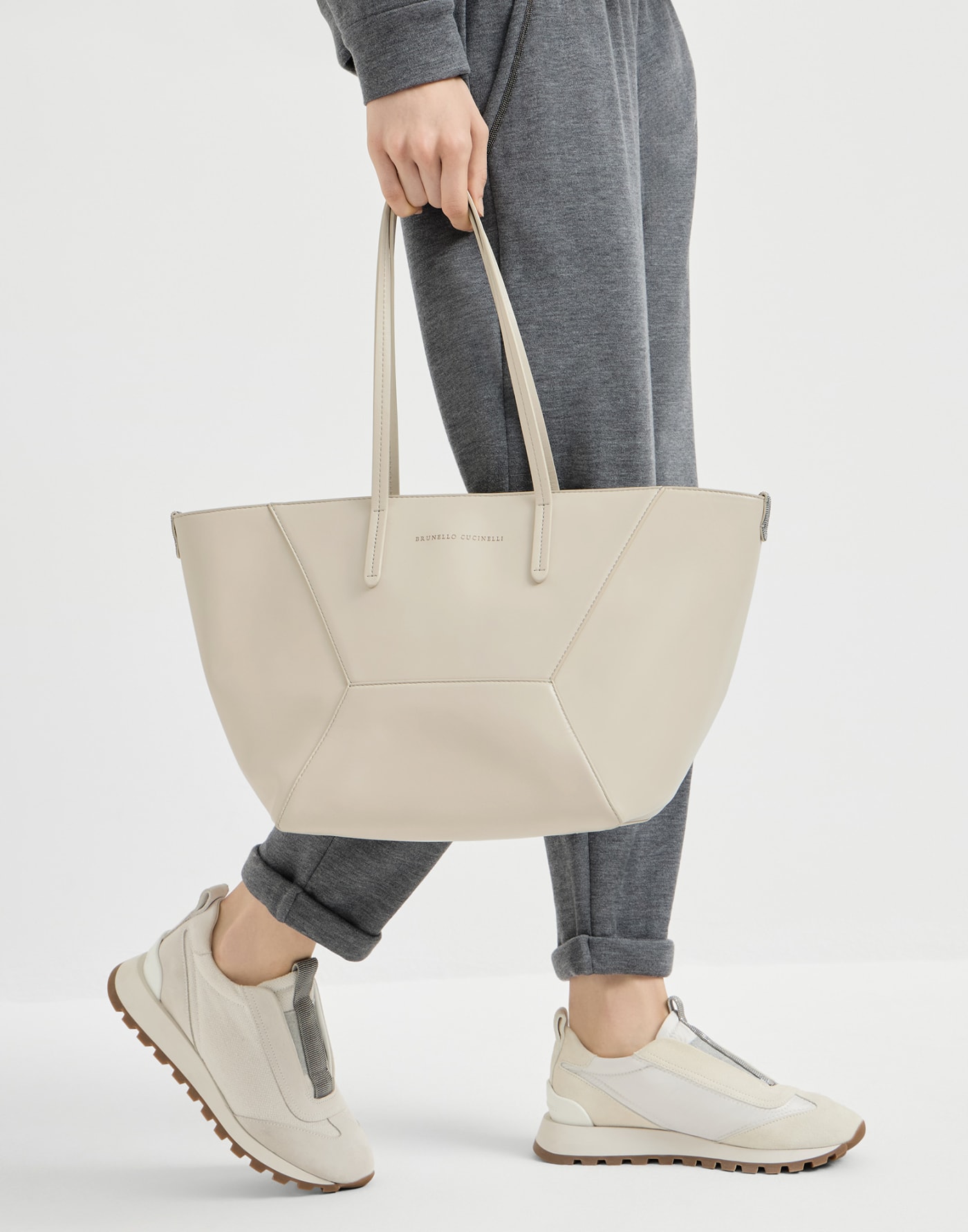 Petit sac BC Duo en cuir de veau Ivoire Femme - Brunello Cucinelli