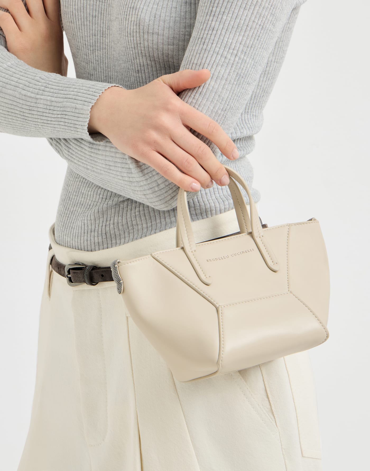 Calfskin BC Duo mini bag Ivory Woman - Brunello Cucinelli