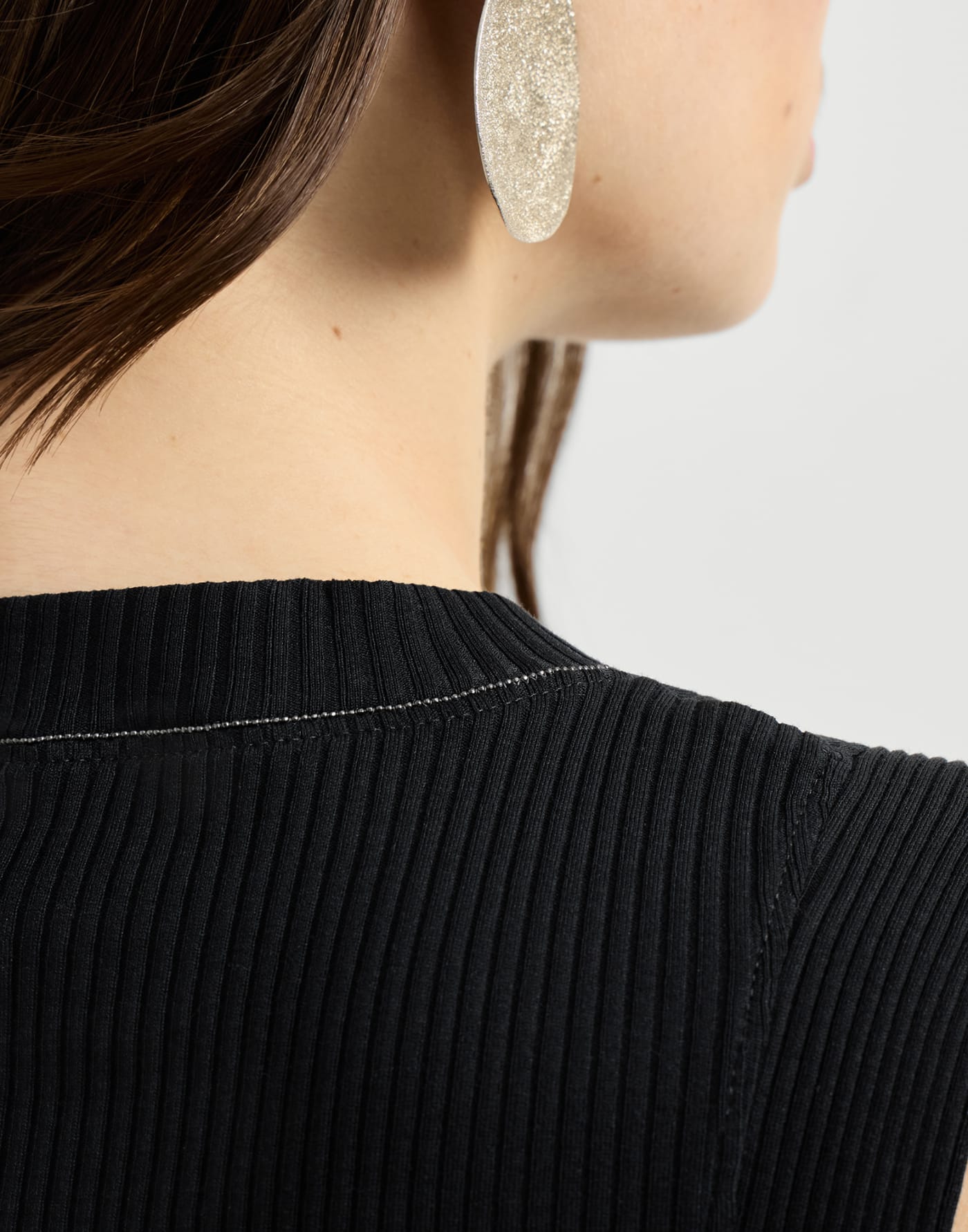 Ribbed jersey top with monili Black Woman - Brunello Cucinelli