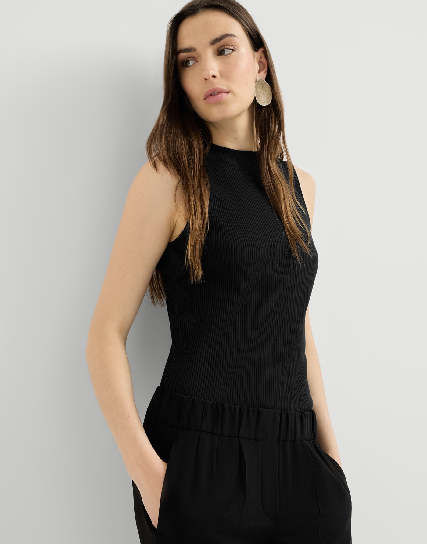Ribbed jersey top with monili Black Woman - Brunello Cucinelli