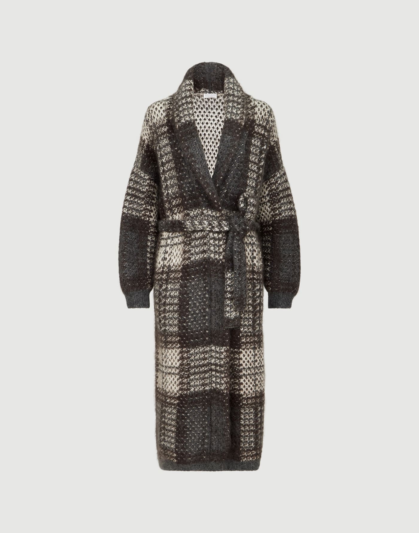 Manteau Dazzling Tartan en maille double Anthracite Femme - Brunello Cucinelli