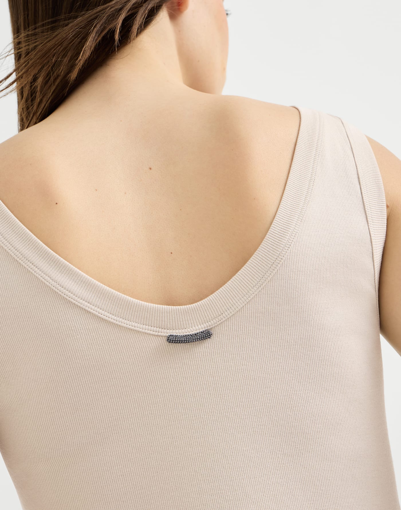 Ribbed jersey top with monili Cool Beige Woman - Brunello Cucinelli