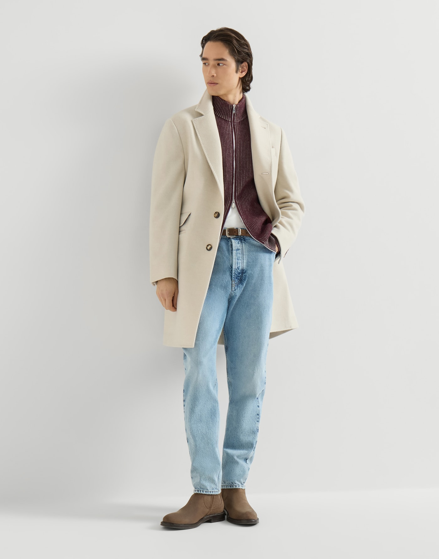 羊绒双线针织开衫 深紫红色 男款 - Brunello Cucinelli