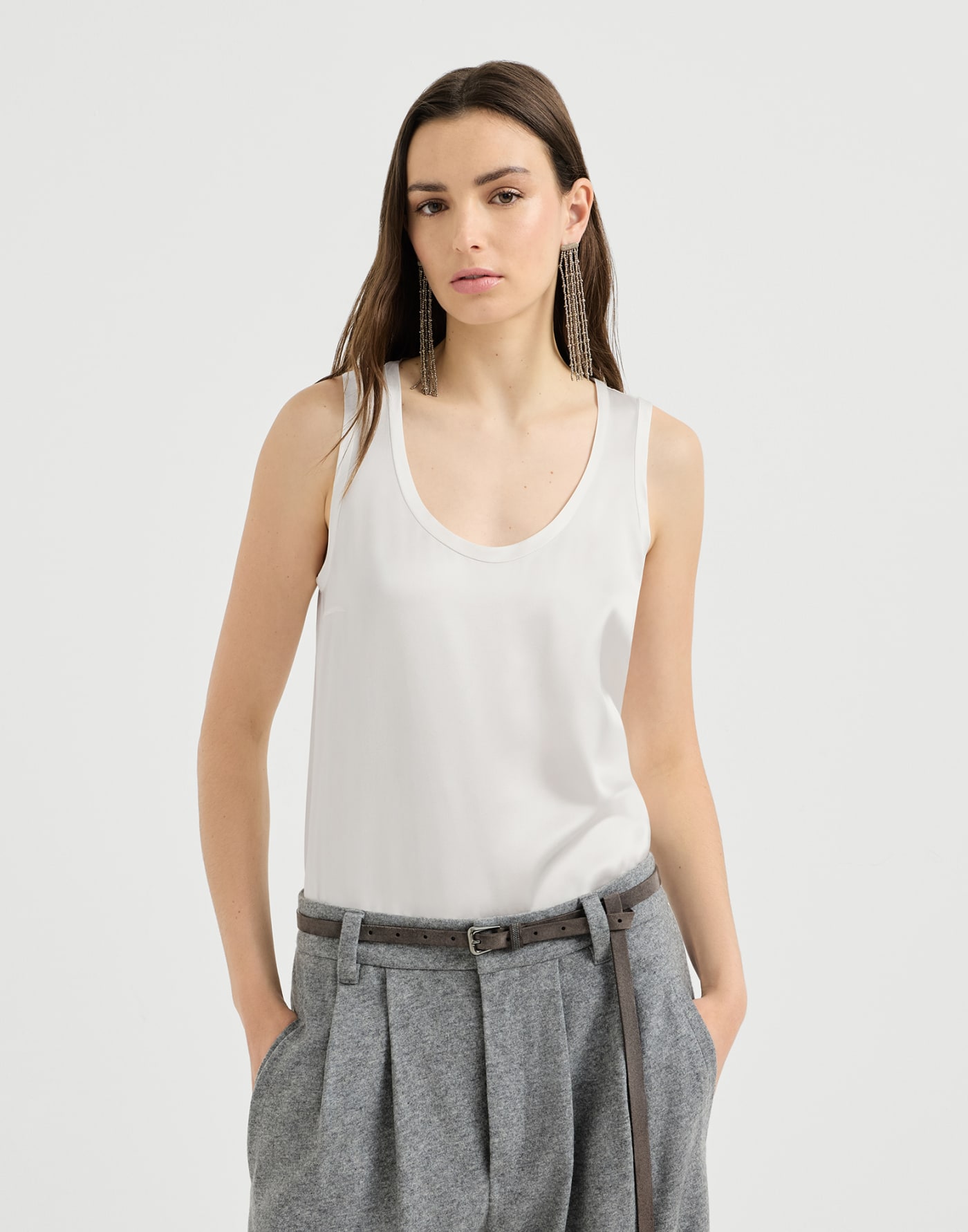 Stretch silk satin camisole White Woman - Brunello Cucinelli
