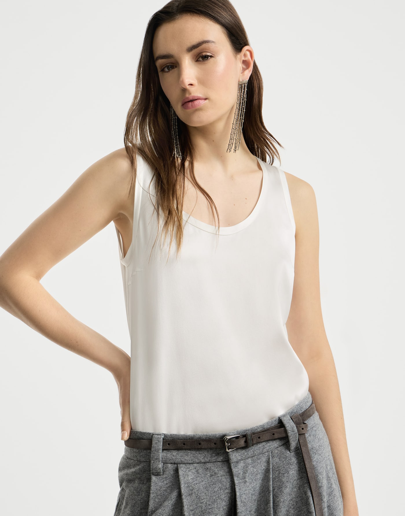 Stretch silk satin camisole White Woman - Brunello Cucinelli