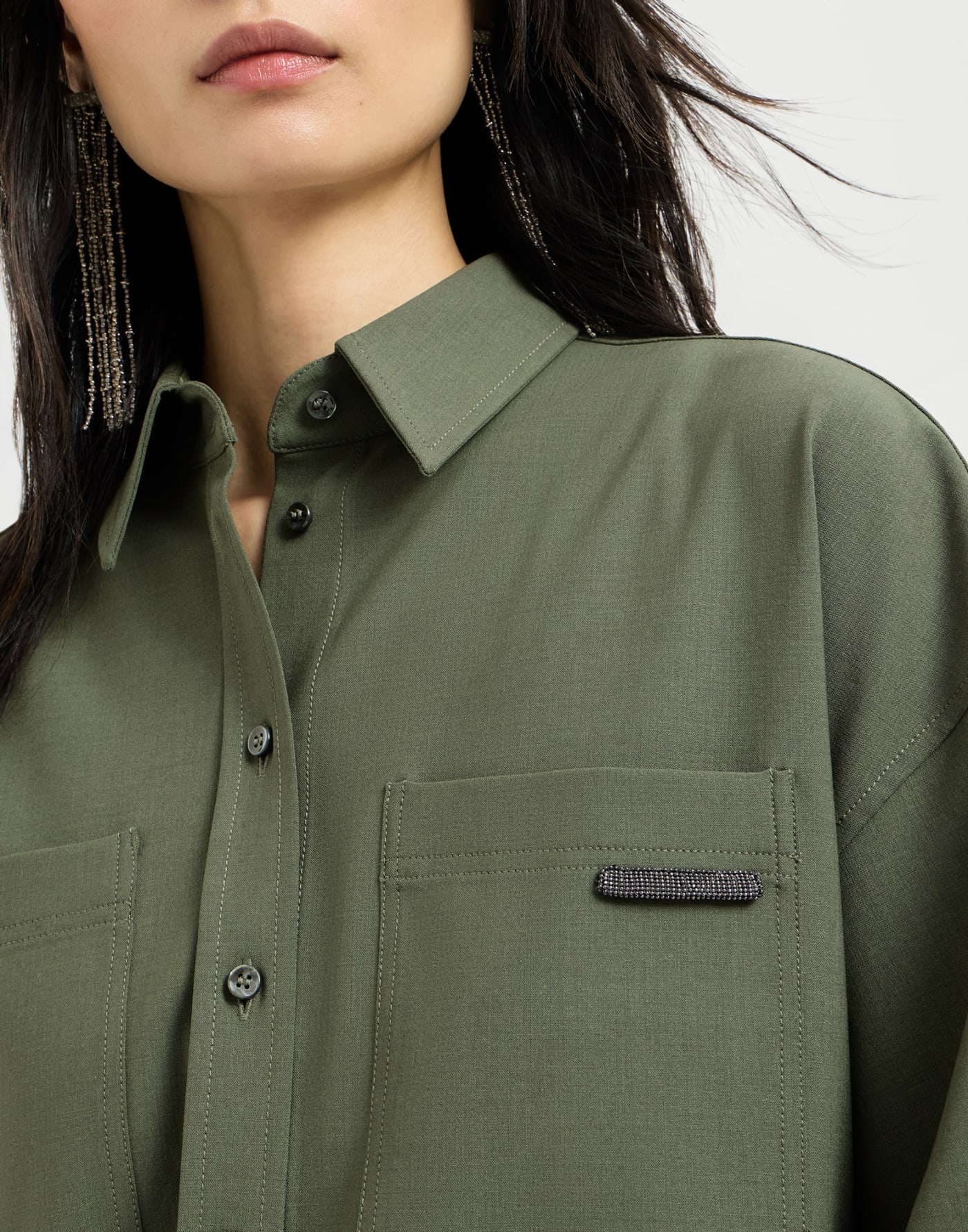 Tropical Luxury Wool shirt Green Woman - Brunello Cucinelli