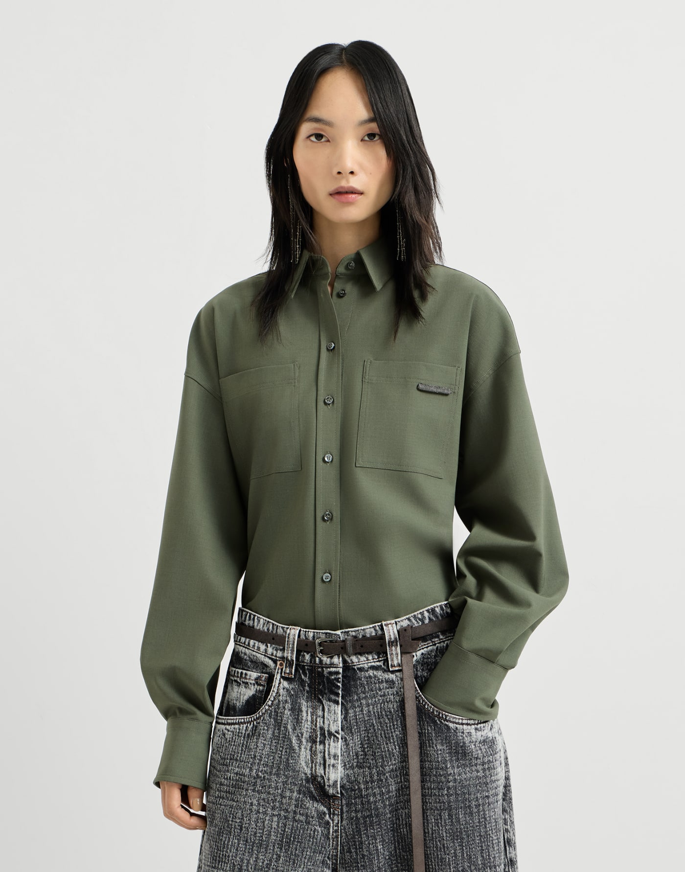 Tropical Luxury Wool shirt Green Woman - Brunello Cucinelli