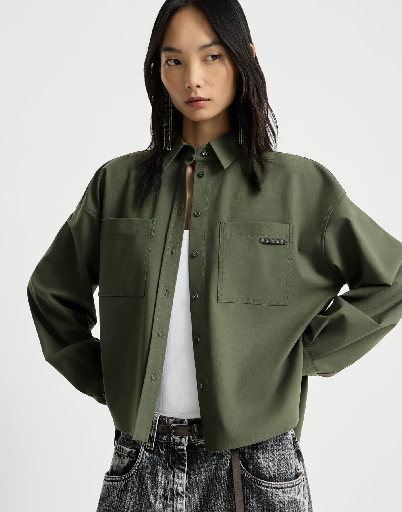 Tropical Luxury Wool shirt Green Woman - Brunello Cucinelli