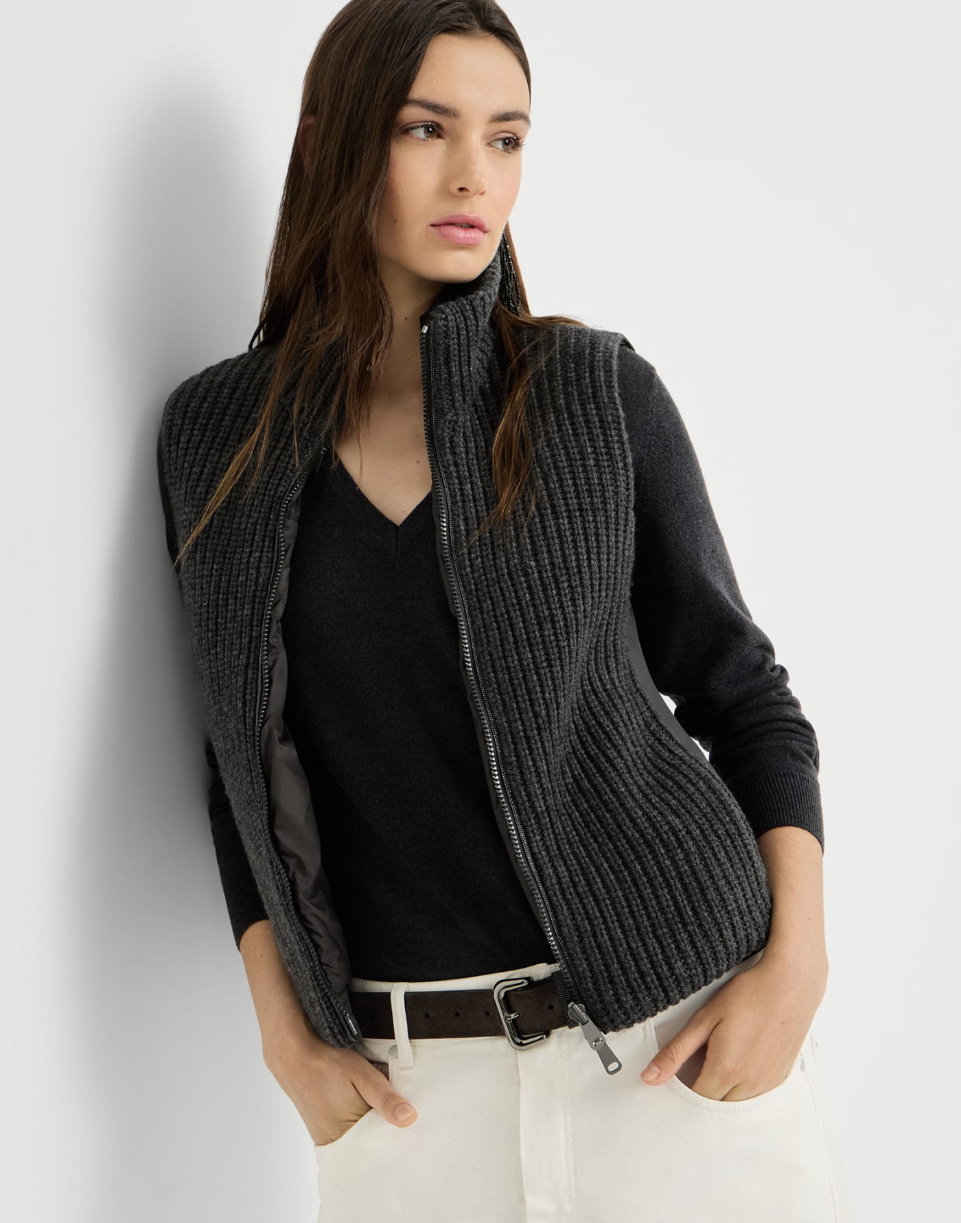 Cashmere Feather yarn reversible outerwear Lignite Grey Woman - Brunello Cucinelli