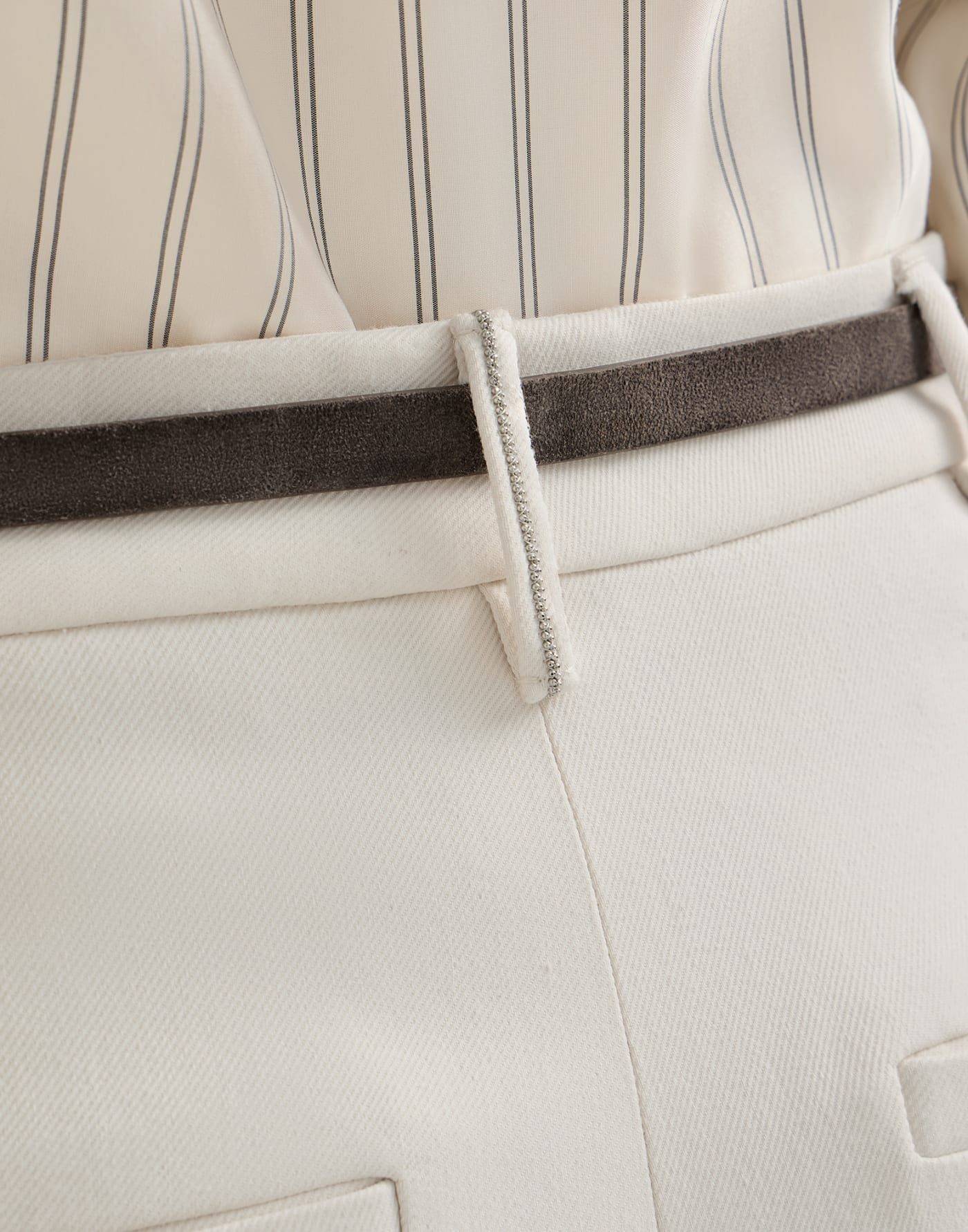 Slouchy trousers with monili Milk Woman - Brunello Cucinelli
