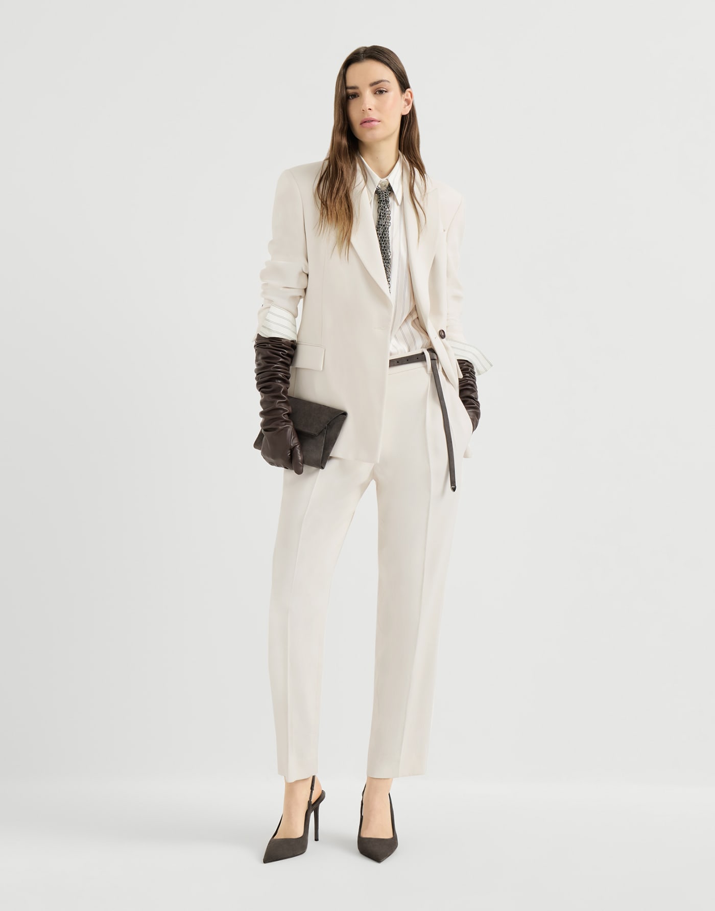 Slouchy trousers with monili Milk Woman - Brunello Cucinelli