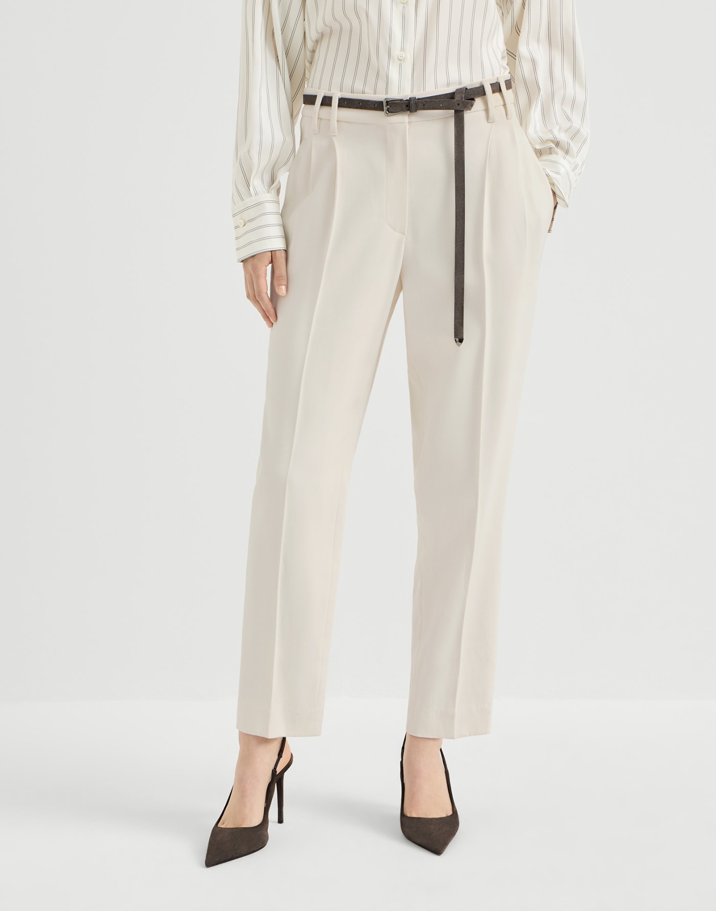 Slouchy trousers with monili Milk Woman - Brunello Cucinelli