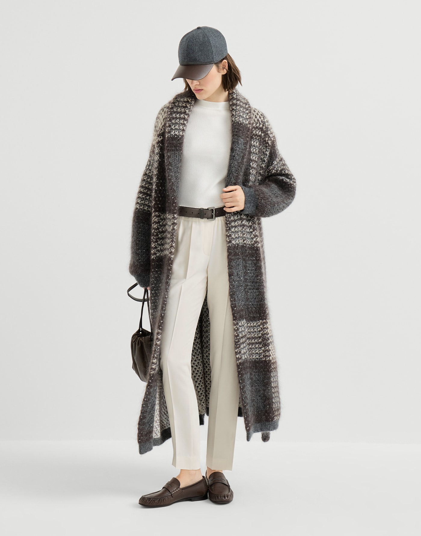Ribbed jersey top with monili Ivory Woman - Brunello Cucinelli