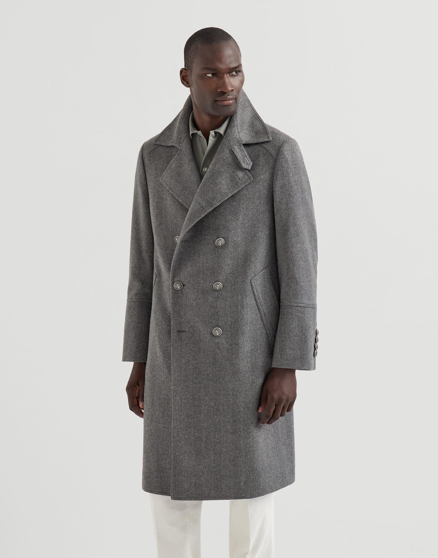 Cashmere chevron coat Medium Grey Man - Brunello Cucinelli