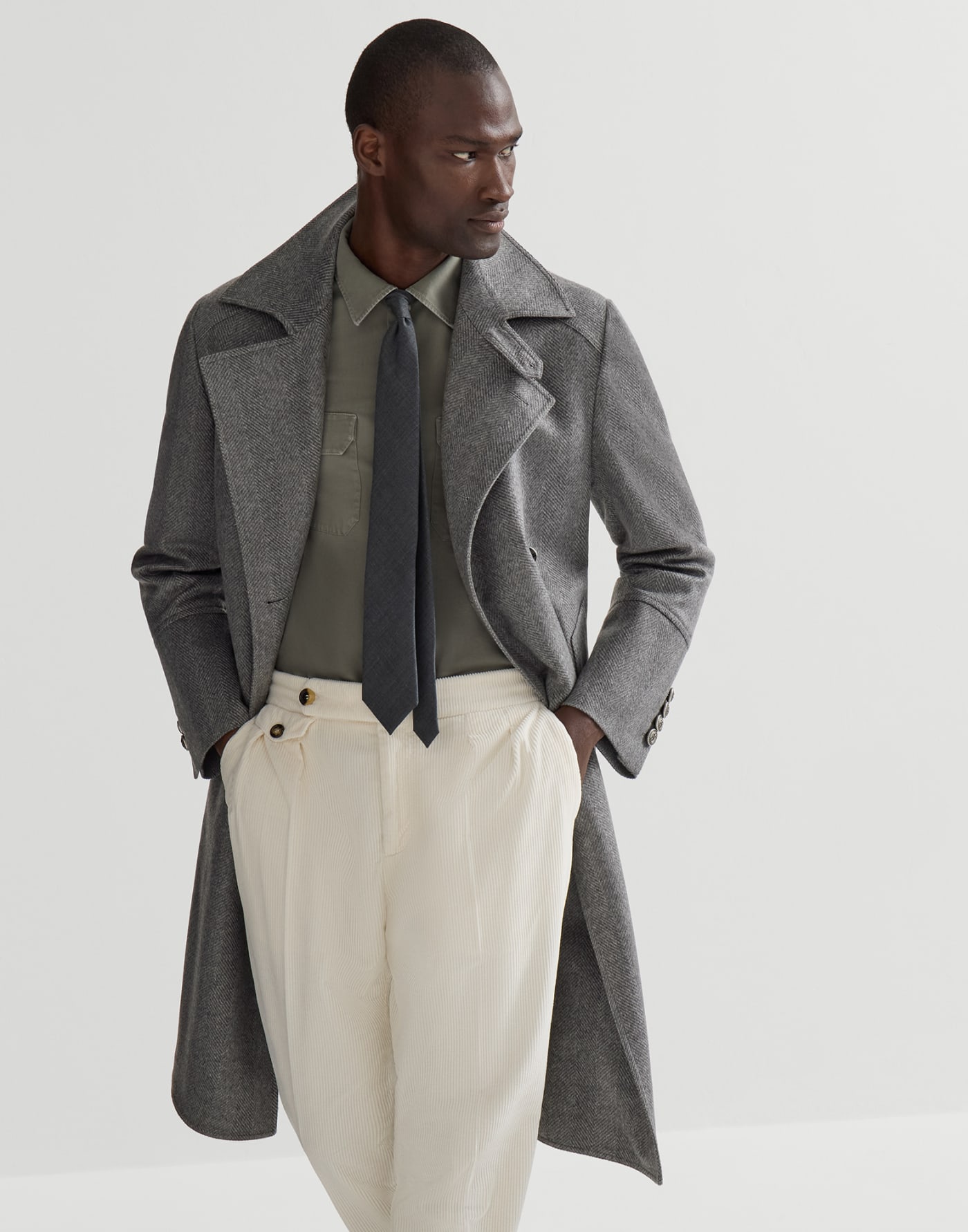 Cashmere chevron coat Medium Grey Man - Brunello Cucinelli