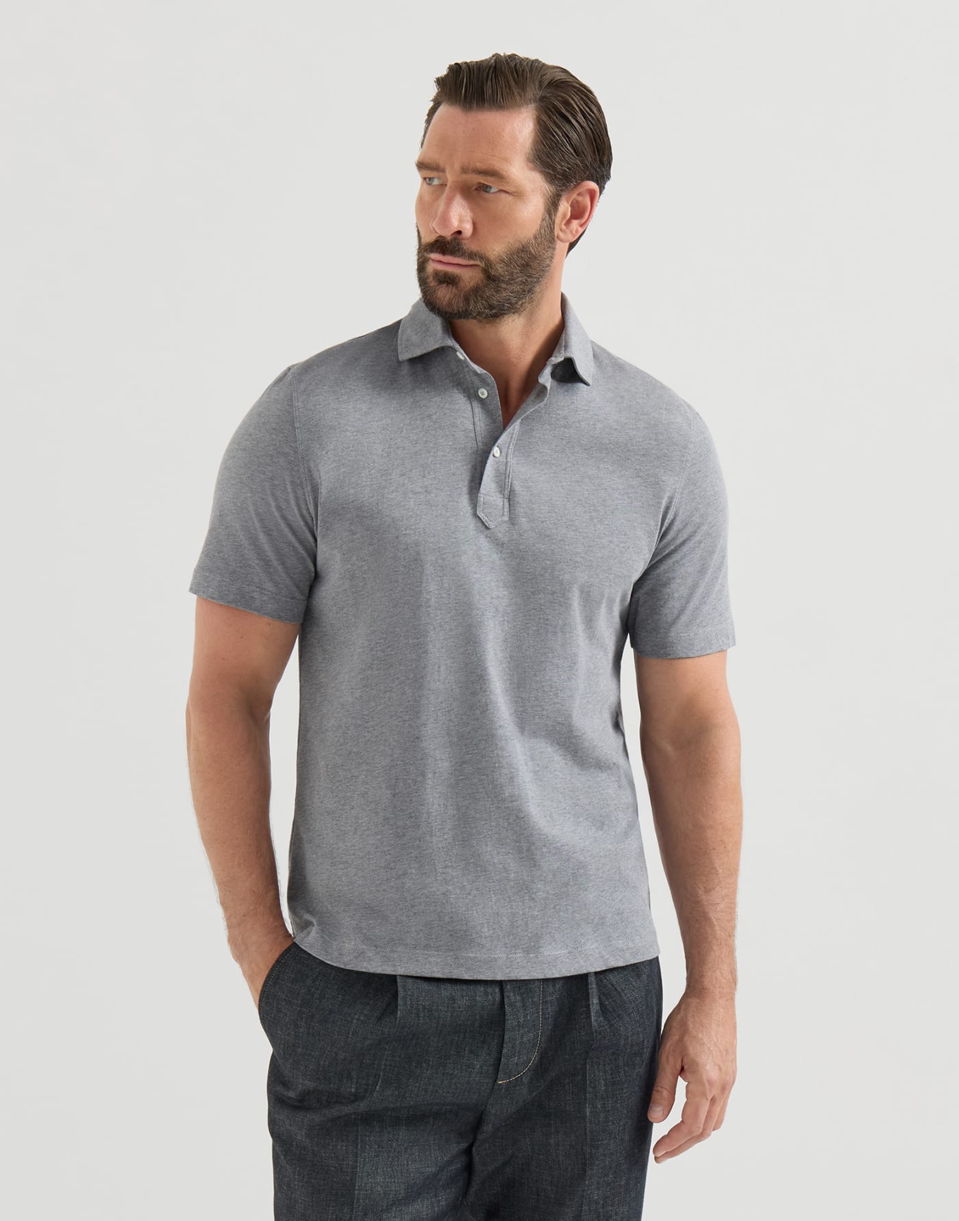 Jersey polo shirt Medium Grey Man - Brunello Cucinelli