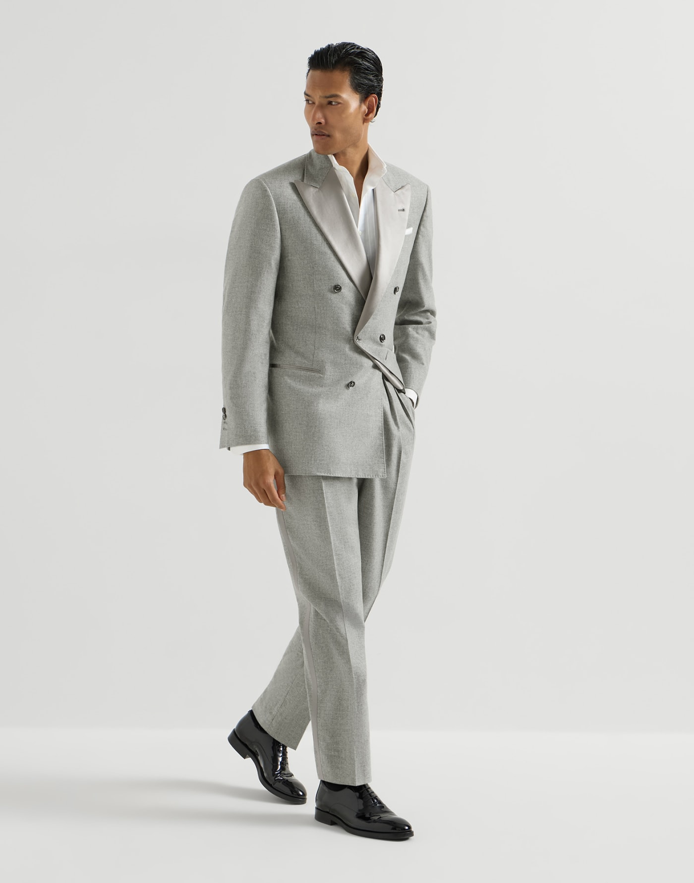 One-and-a-half-breasted tuxedo jacket Light Grey Man - Brunello Cucinelli