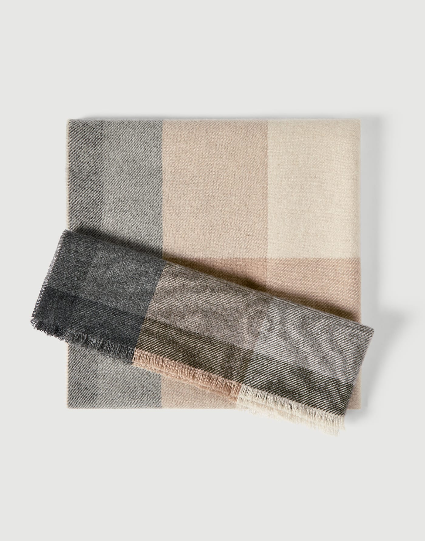 Wool and cashmere checked twill scarf Beige Man - Brunello Cucinelli