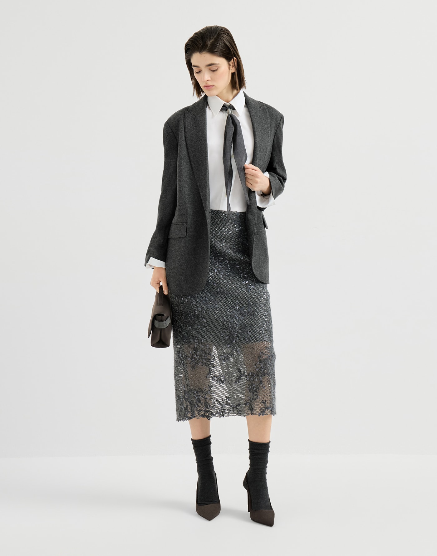 Cashmere jersey blazer Anthracite Woman - Brunello Cucinelli