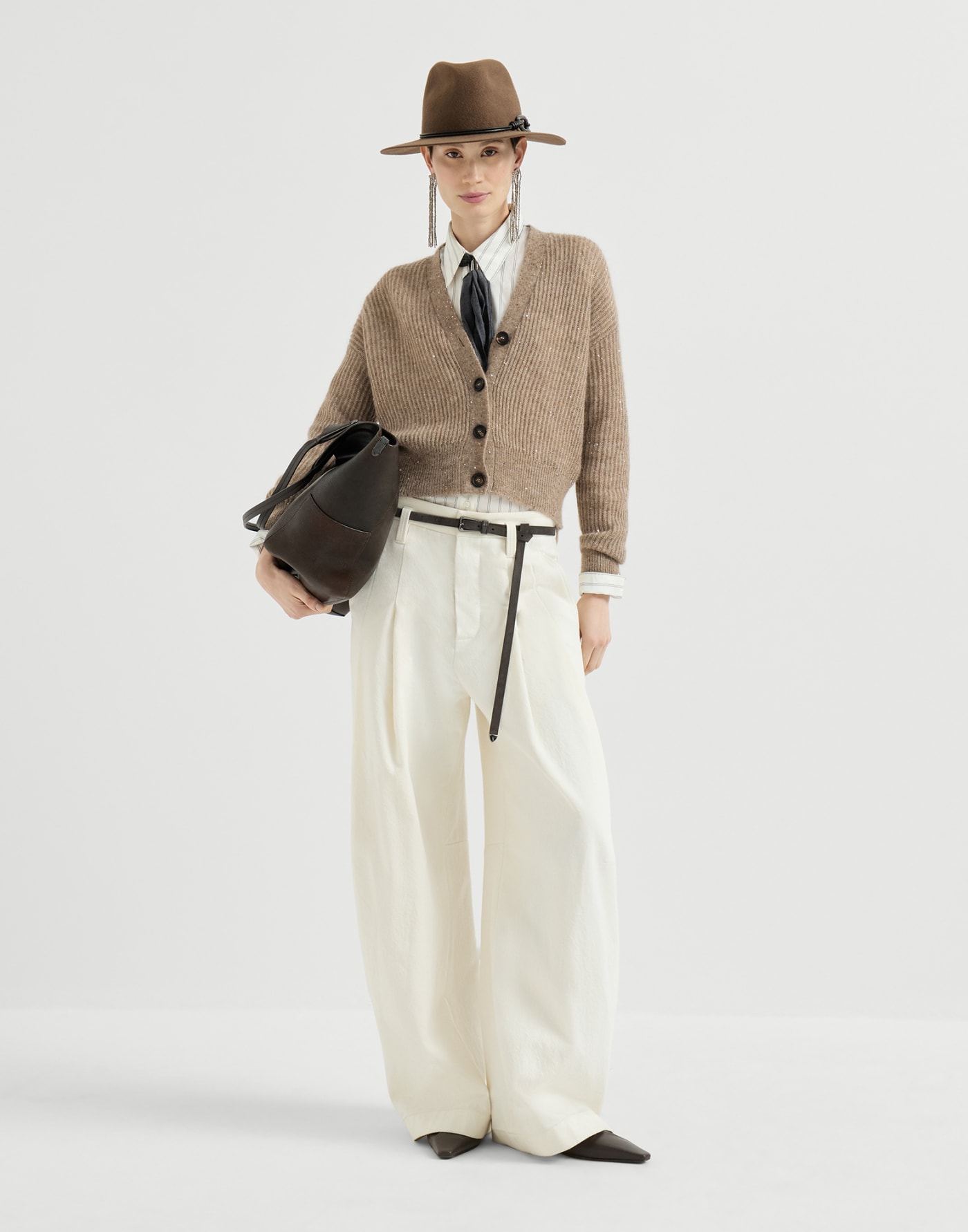 English rib knit cardigan Light Brown Woman - Brunello Cucinelli