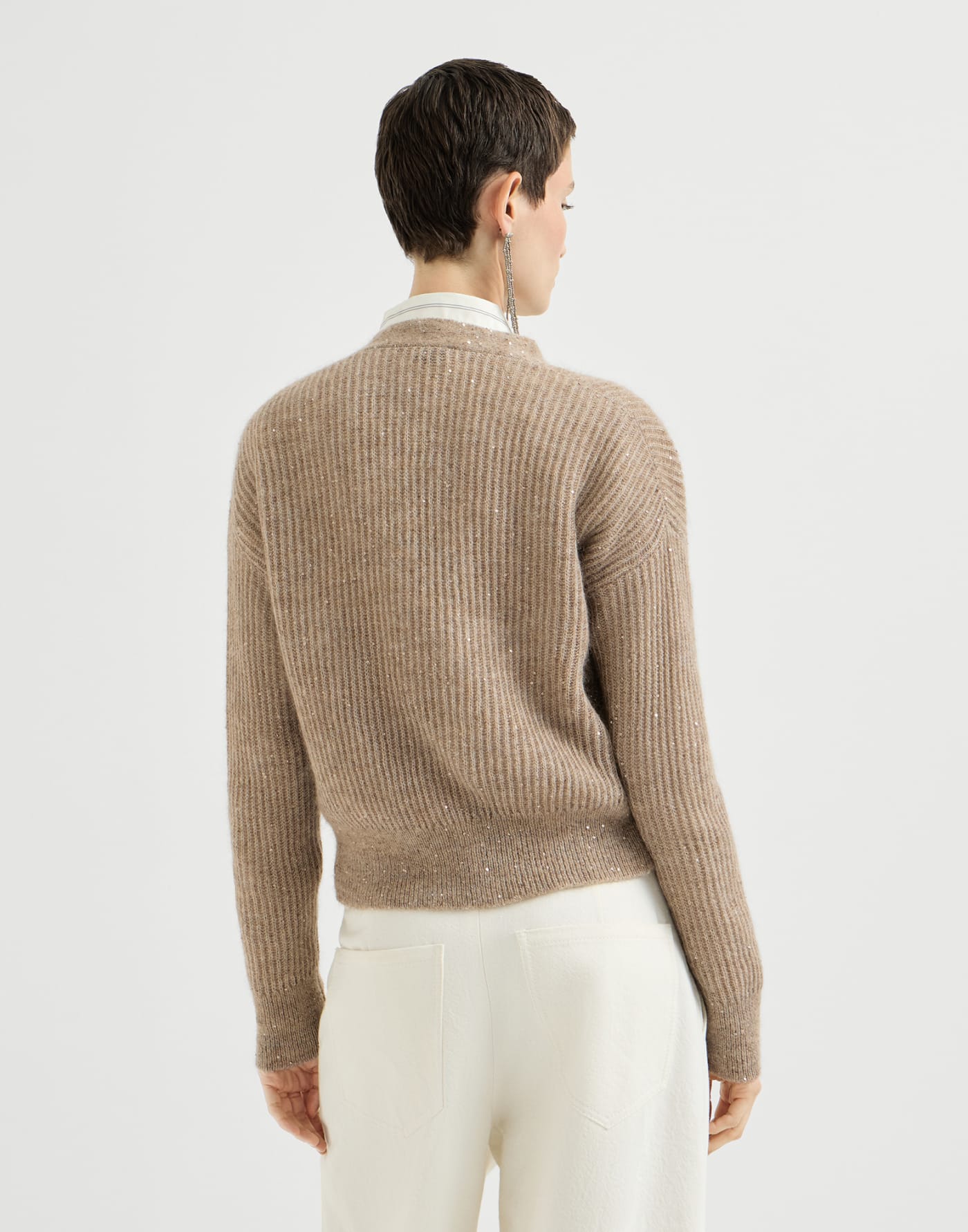 English rib knit cardigan Light Brown Woman - Brunello Cucinelli