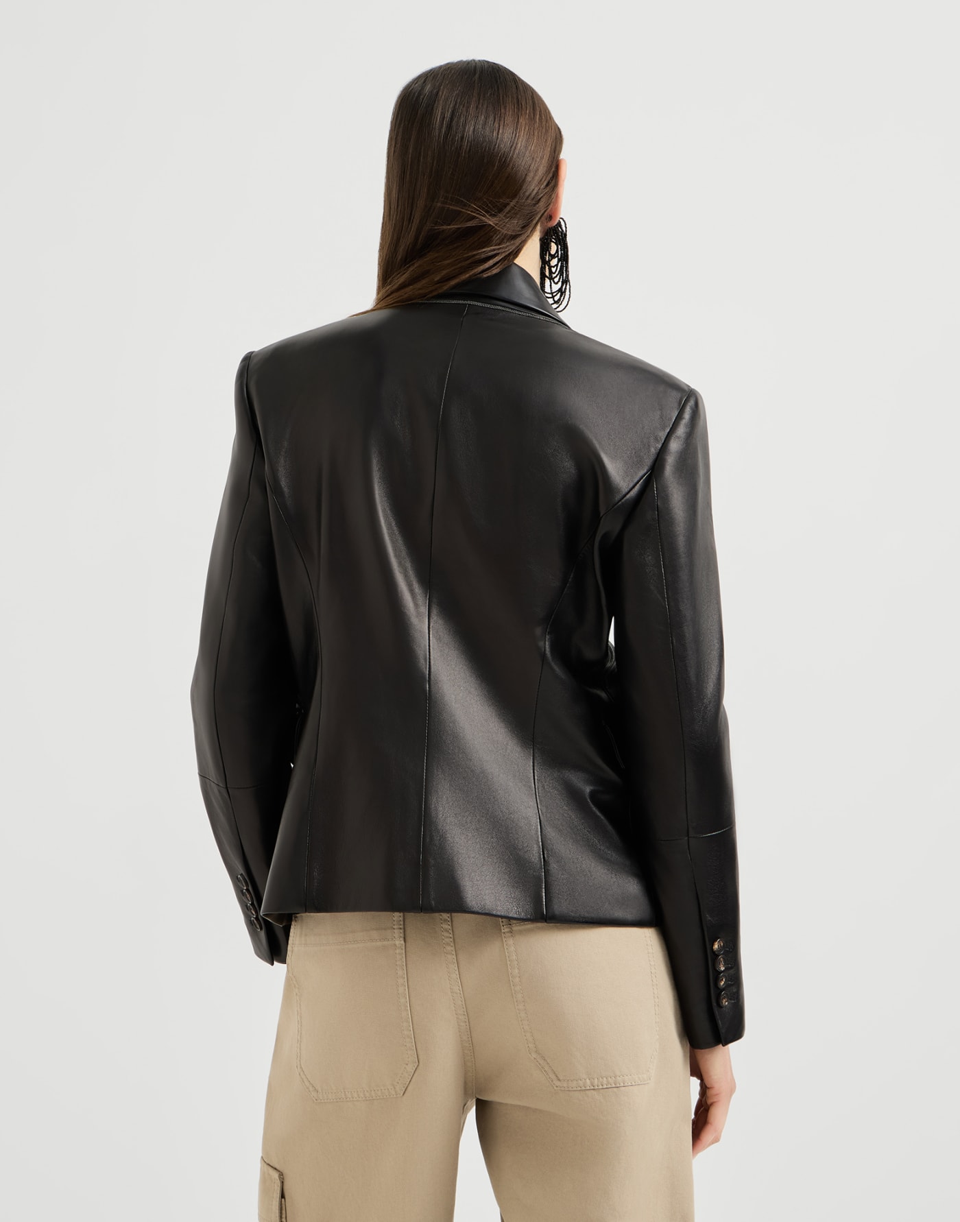 Nappa leather blazer with monili Black Woman - Brunello Cucinelli