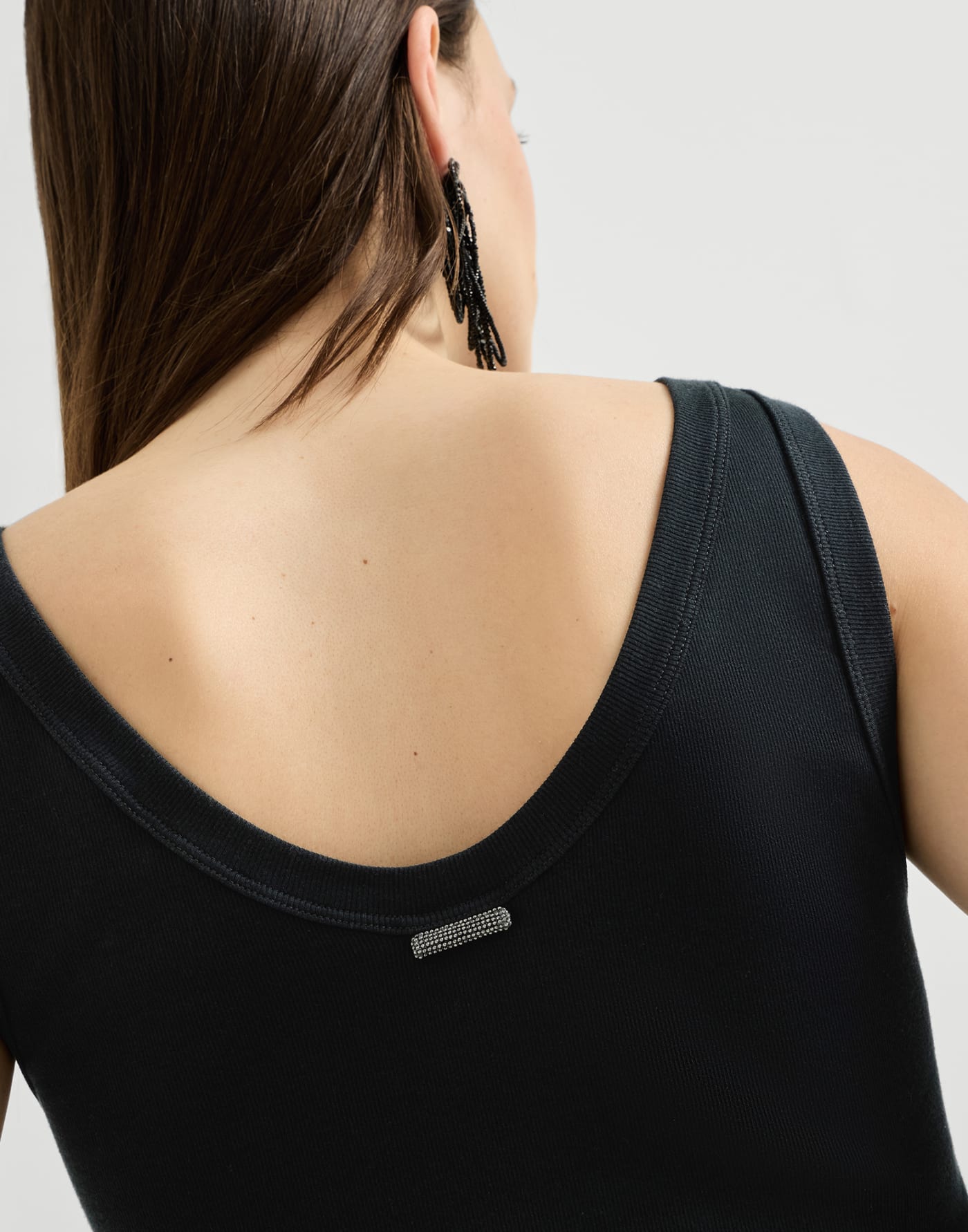 Ribbed jersey top with monili Black Woman - Brunello Cucinelli