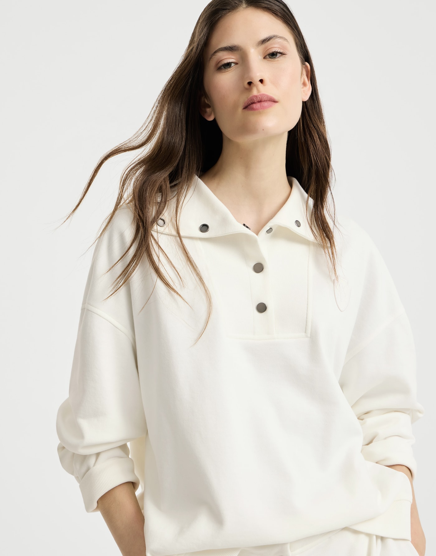 Smooth cotton French terry sweatshirt White Woman - Brunello Cucinelli