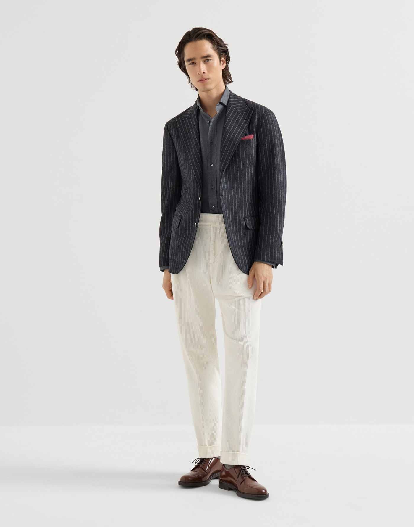 Flannel chevron shirt Dark Grey Man - Brunello Cucinelli