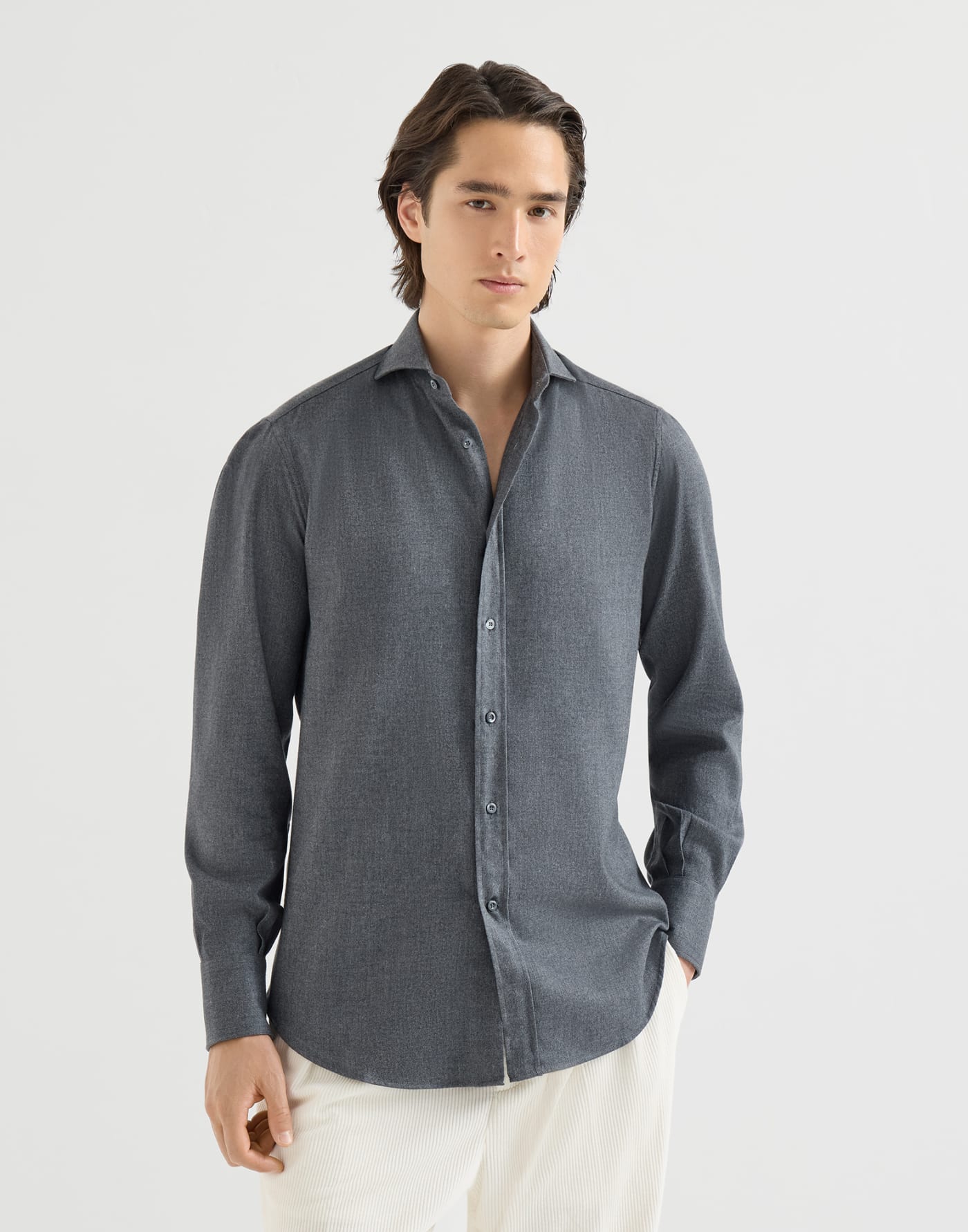 Flannel chevron shirt Dark Grey Man - Brunello Cucinelli