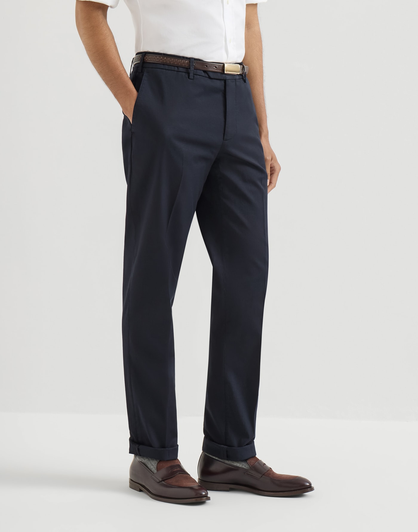 Comfort gabardine trousers Navy Blue Man - Brunello Cucinelli