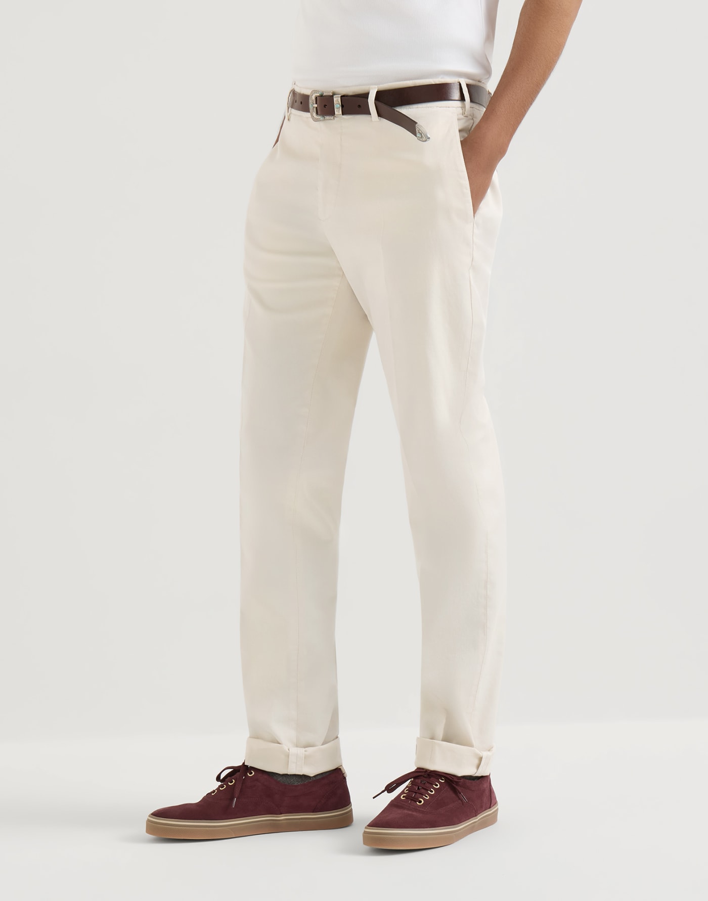 Comfort gabardine trousers Off-White Man - Brunello Cucinelli