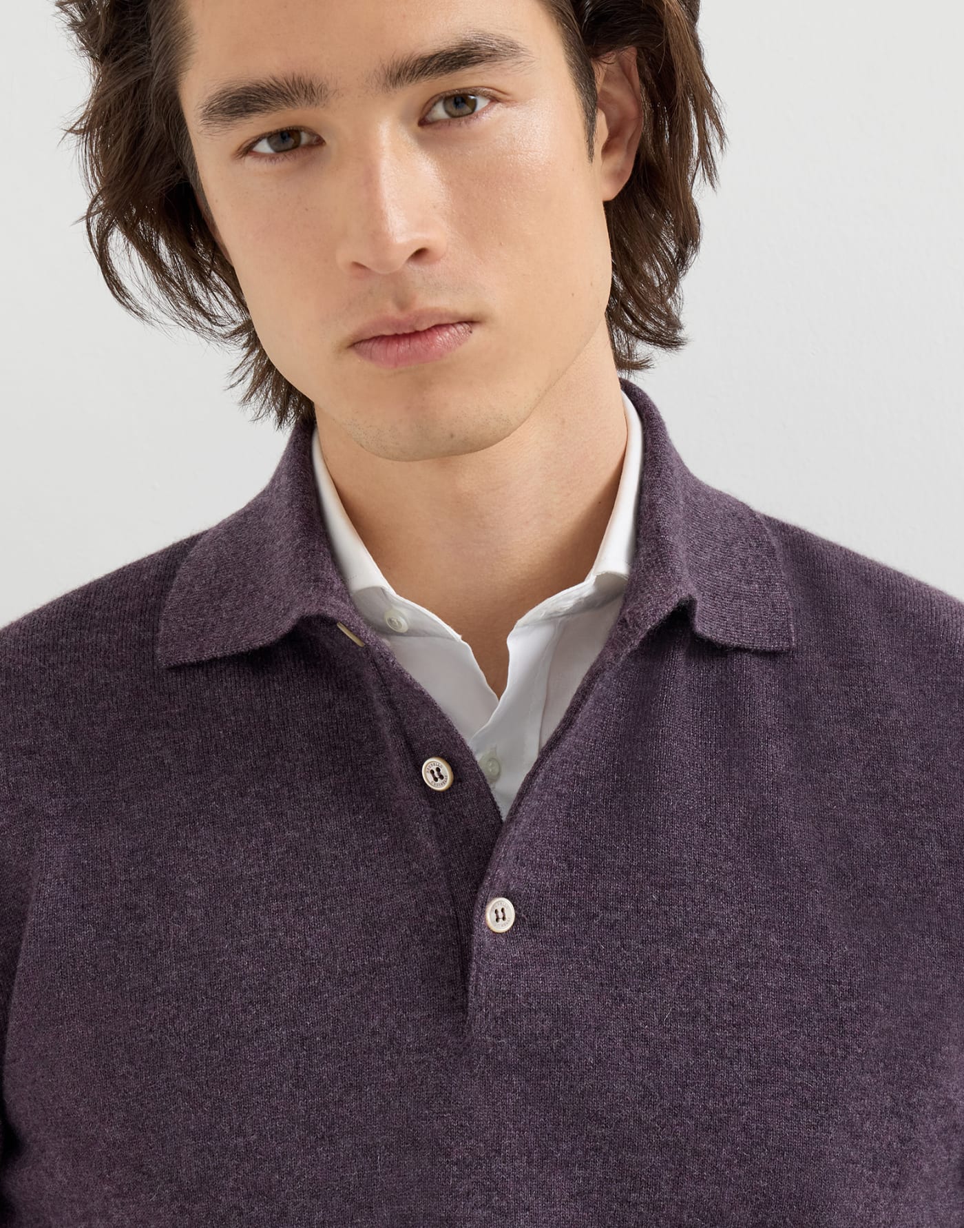 Cashmere knit polo shirt Blueberry Man - Brunello Cucinelli