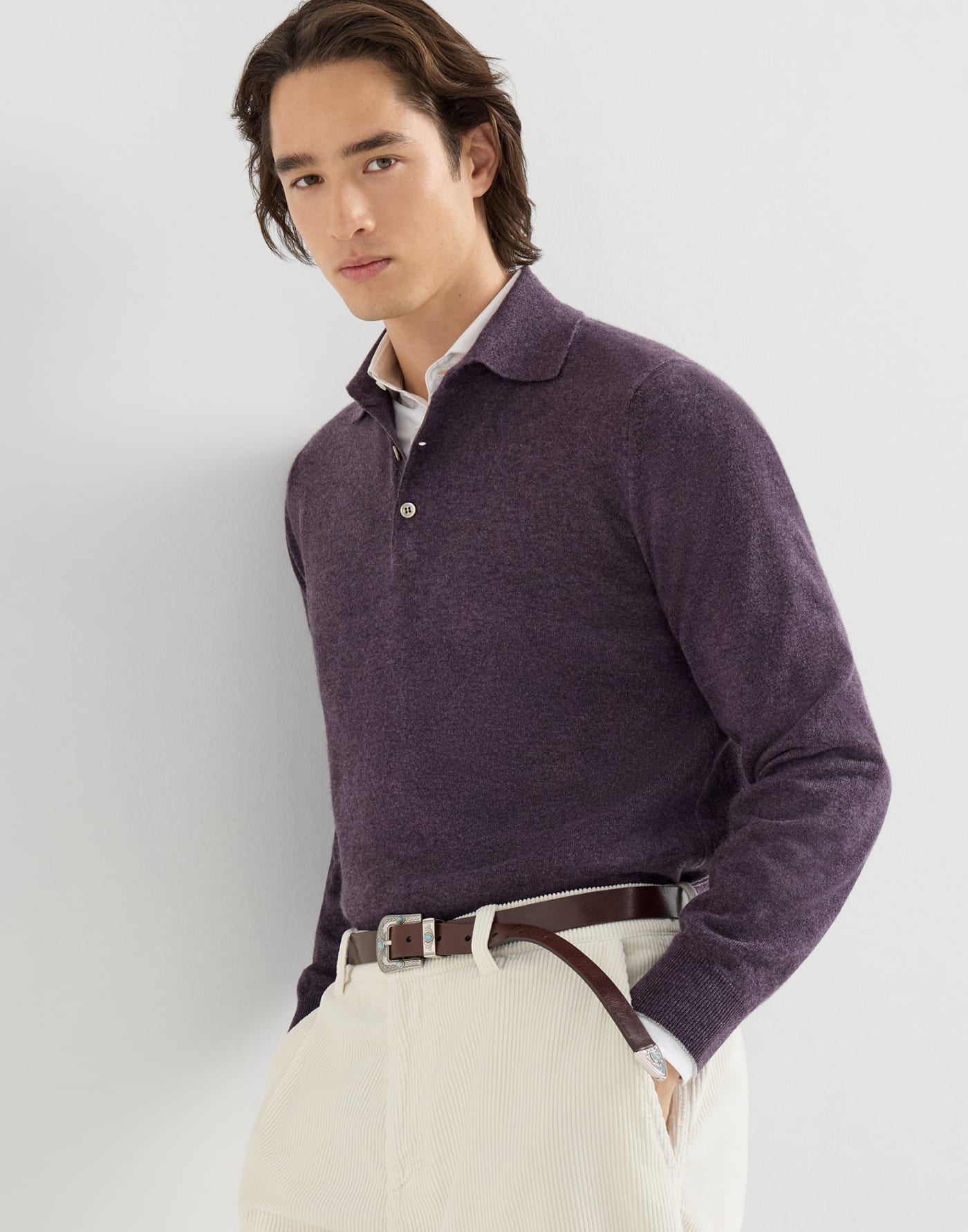 Cashmere knit polo shirt Blueberry Man - Brunello Cucinelli