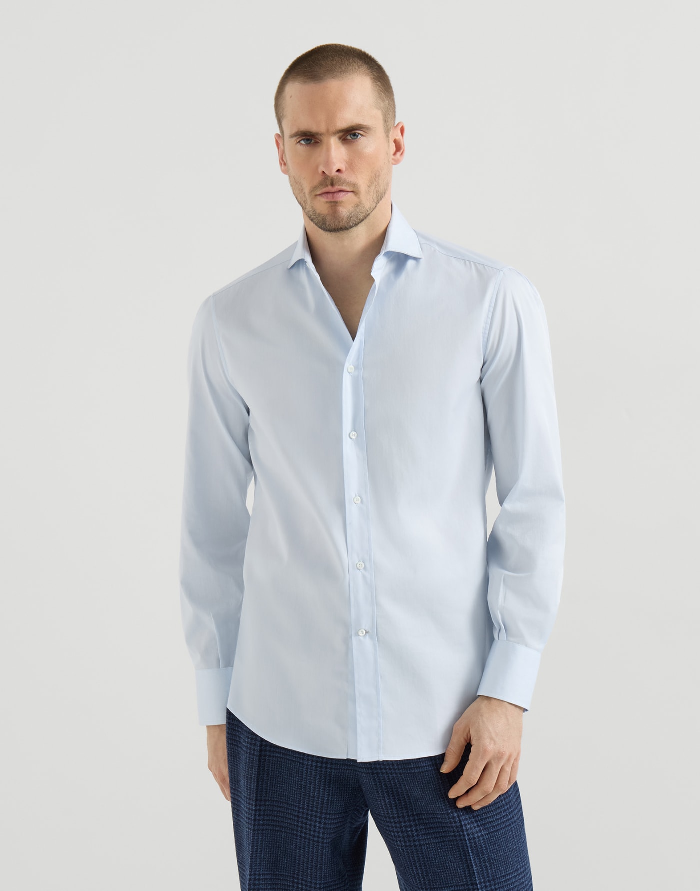 Hemd aus Twill mit Haifischkragen Himmelblau Herren - Brunello Cucinelli