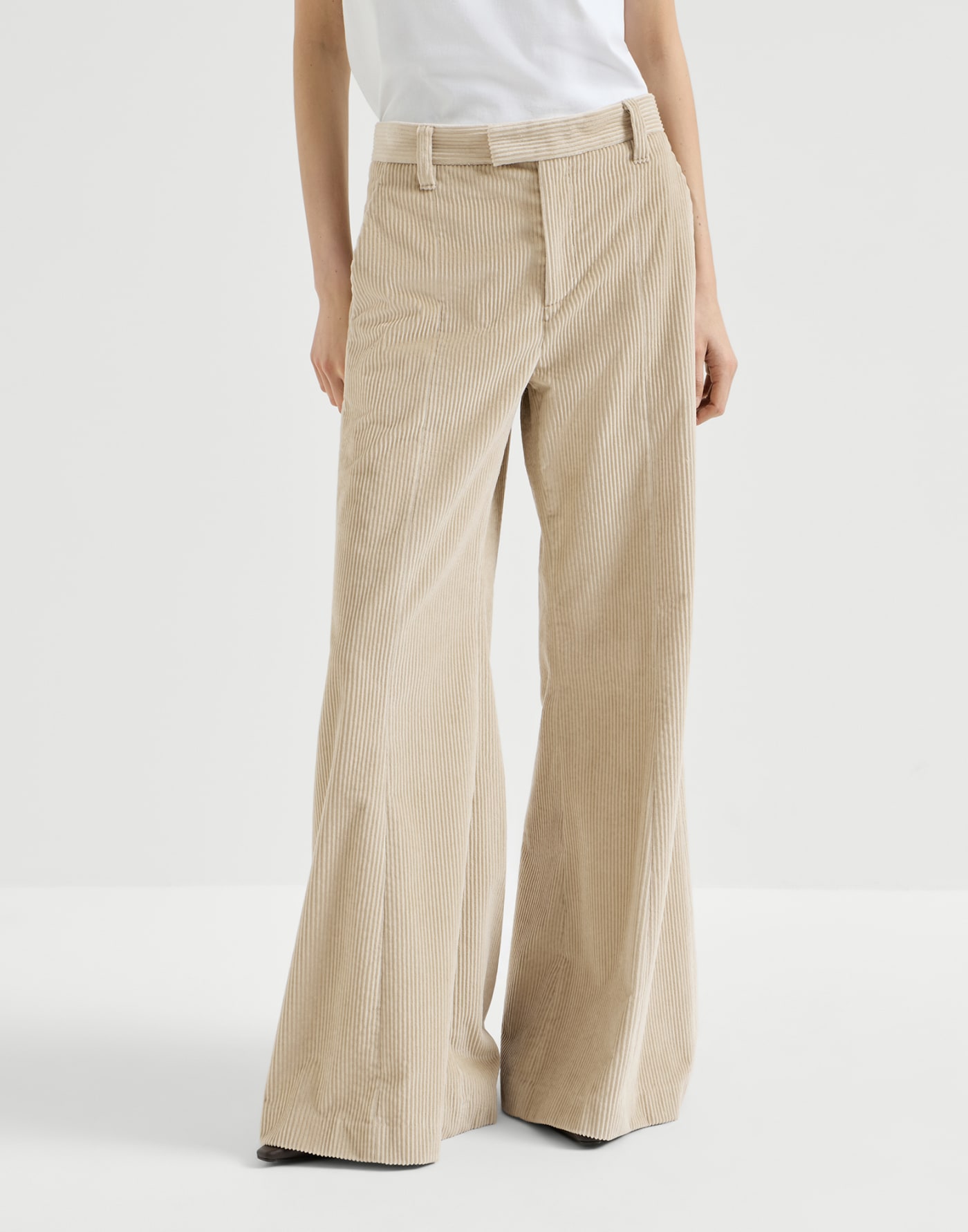 Wide flare trousers Cream Woman - Brunello Cucinelli