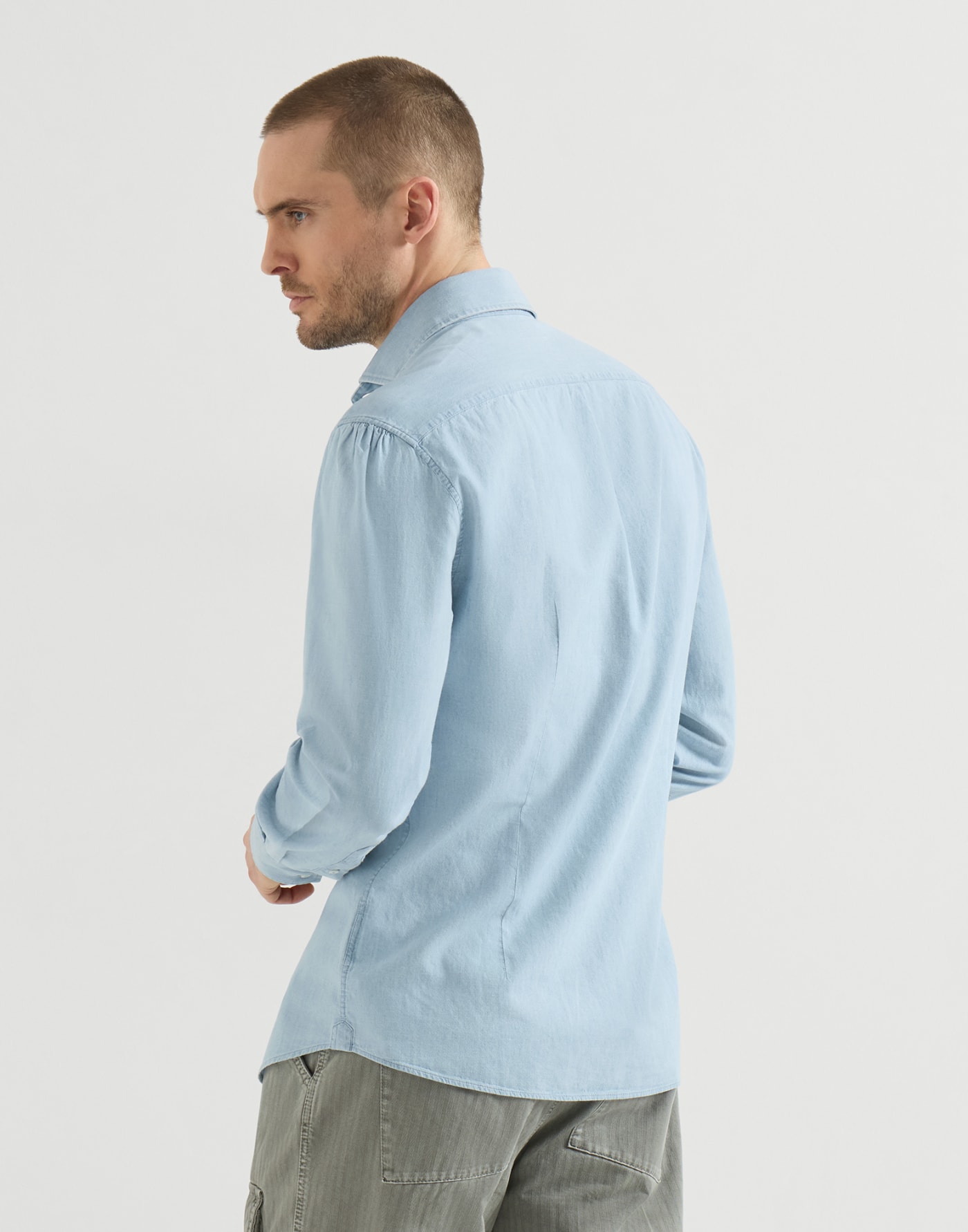 Camicia in chambray Denim Medio Uomo - Brunello Cucinelli