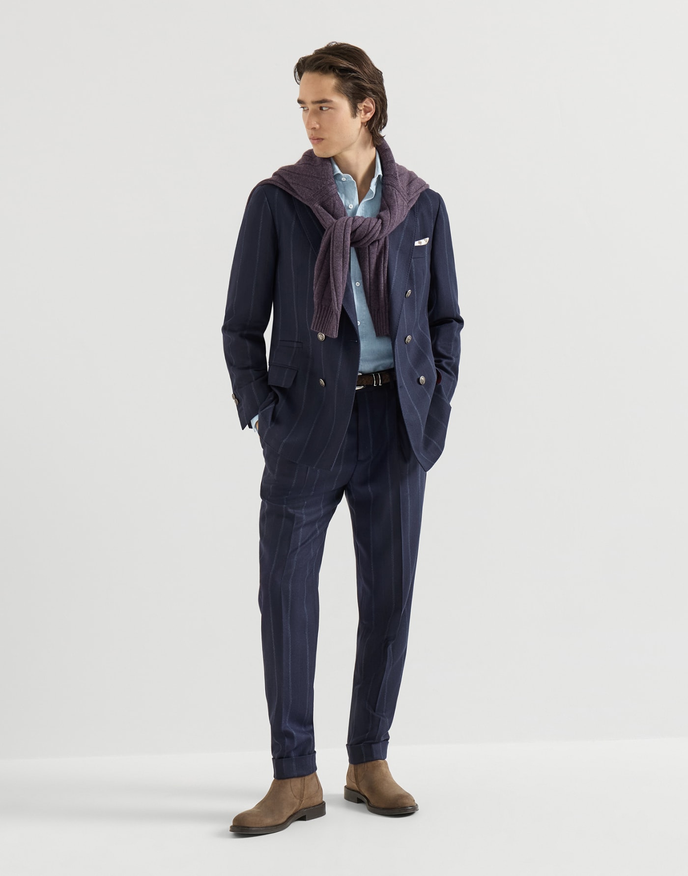 青年布衬衫 中牛仔色 男款 - Brunello Cucinelli