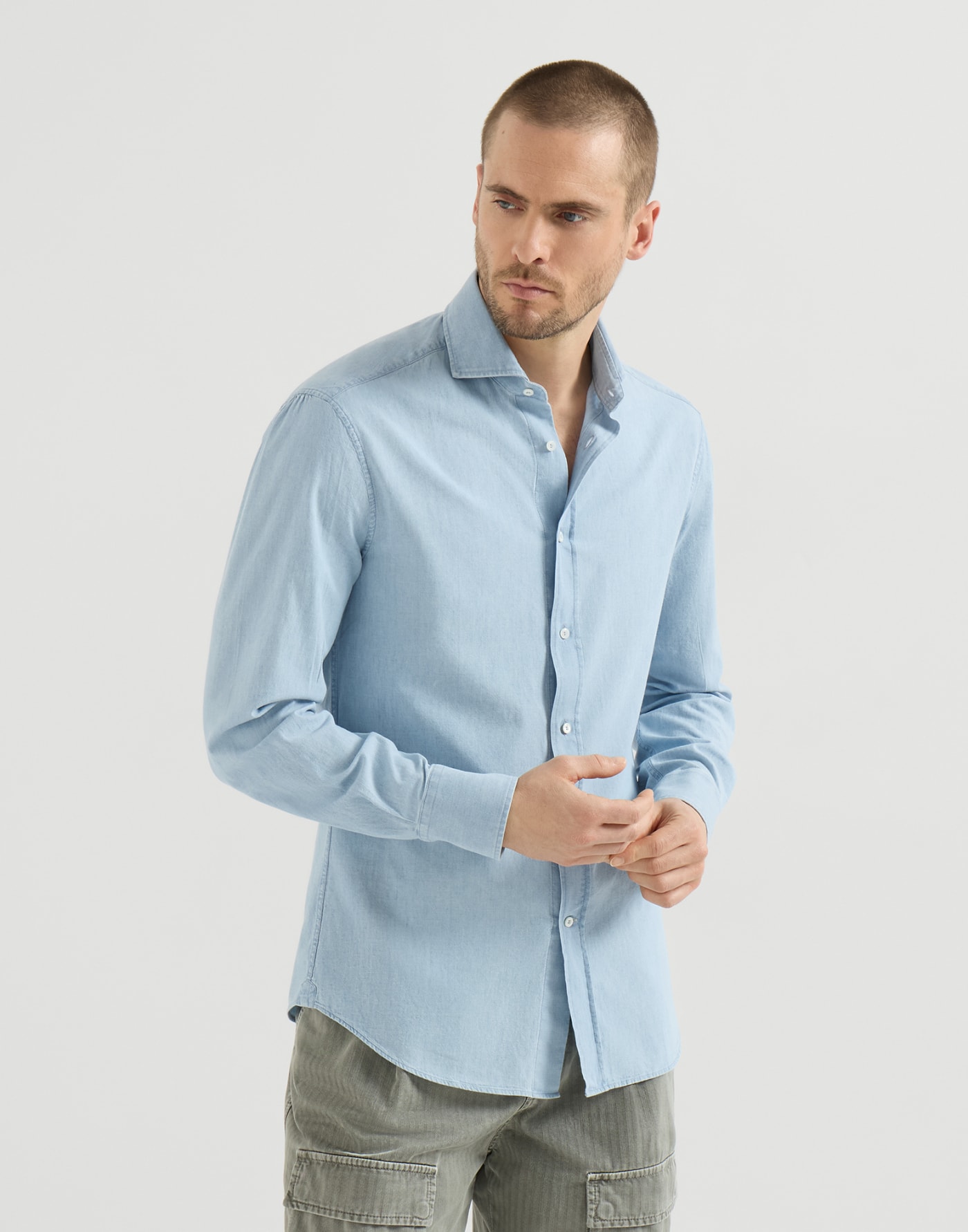 Camicia in chambray Denim Medio Uomo - Brunello Cucinelli