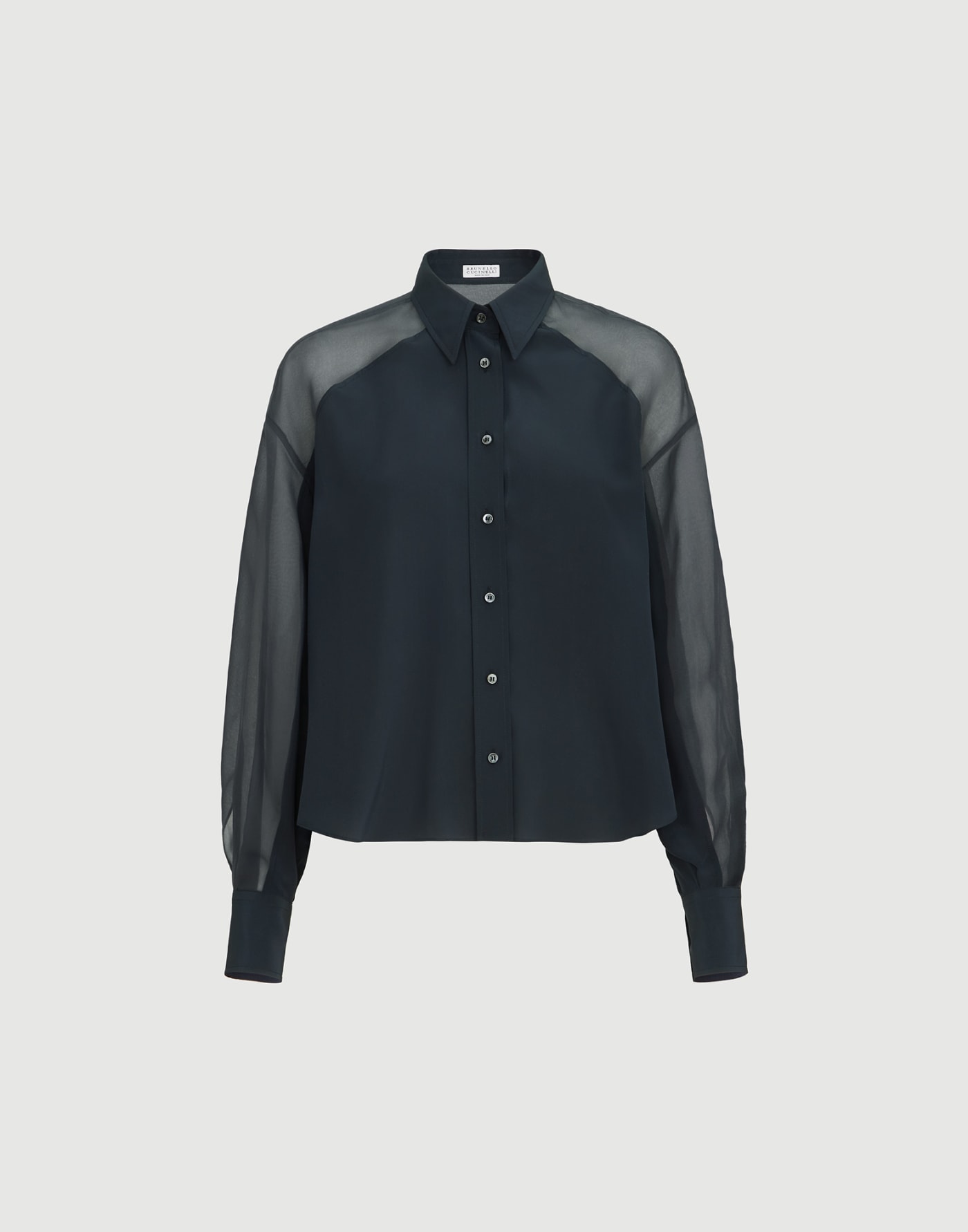 Paneled shirt with monili Blue Woman - Brunello Cucinelli