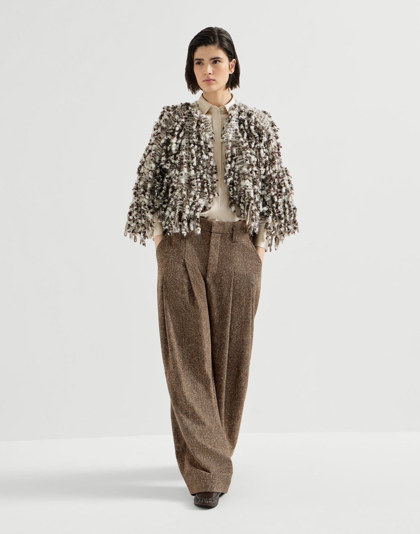 Donegal pleated barrel trousers Light Brown Woman - Brunello Cucinelli
