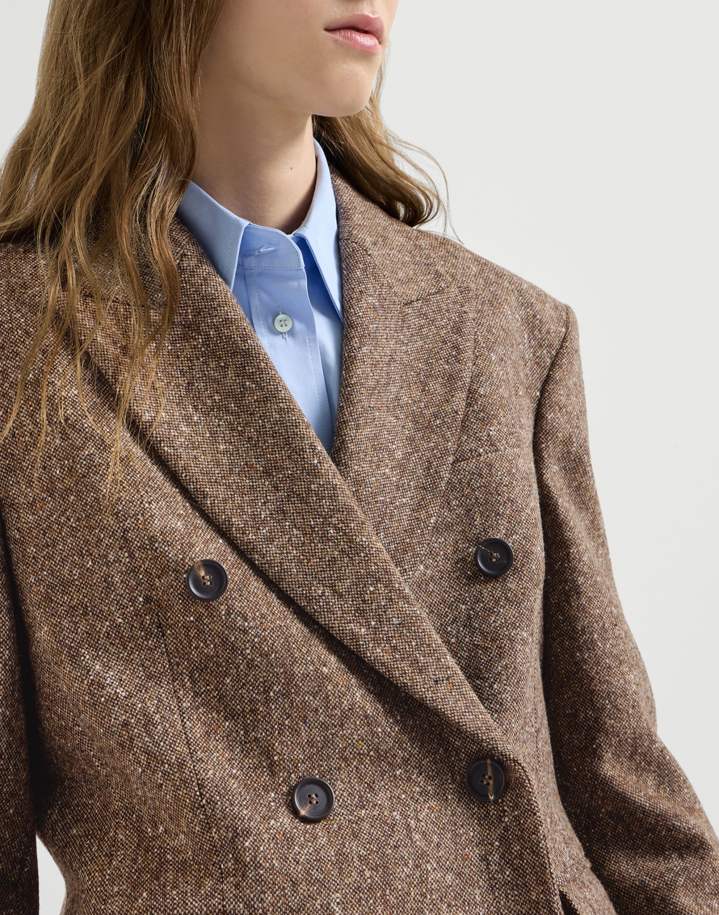 Gilet en donegal avec ceinture en cuir Marron Clair Femme - Brunello Cucinelli
