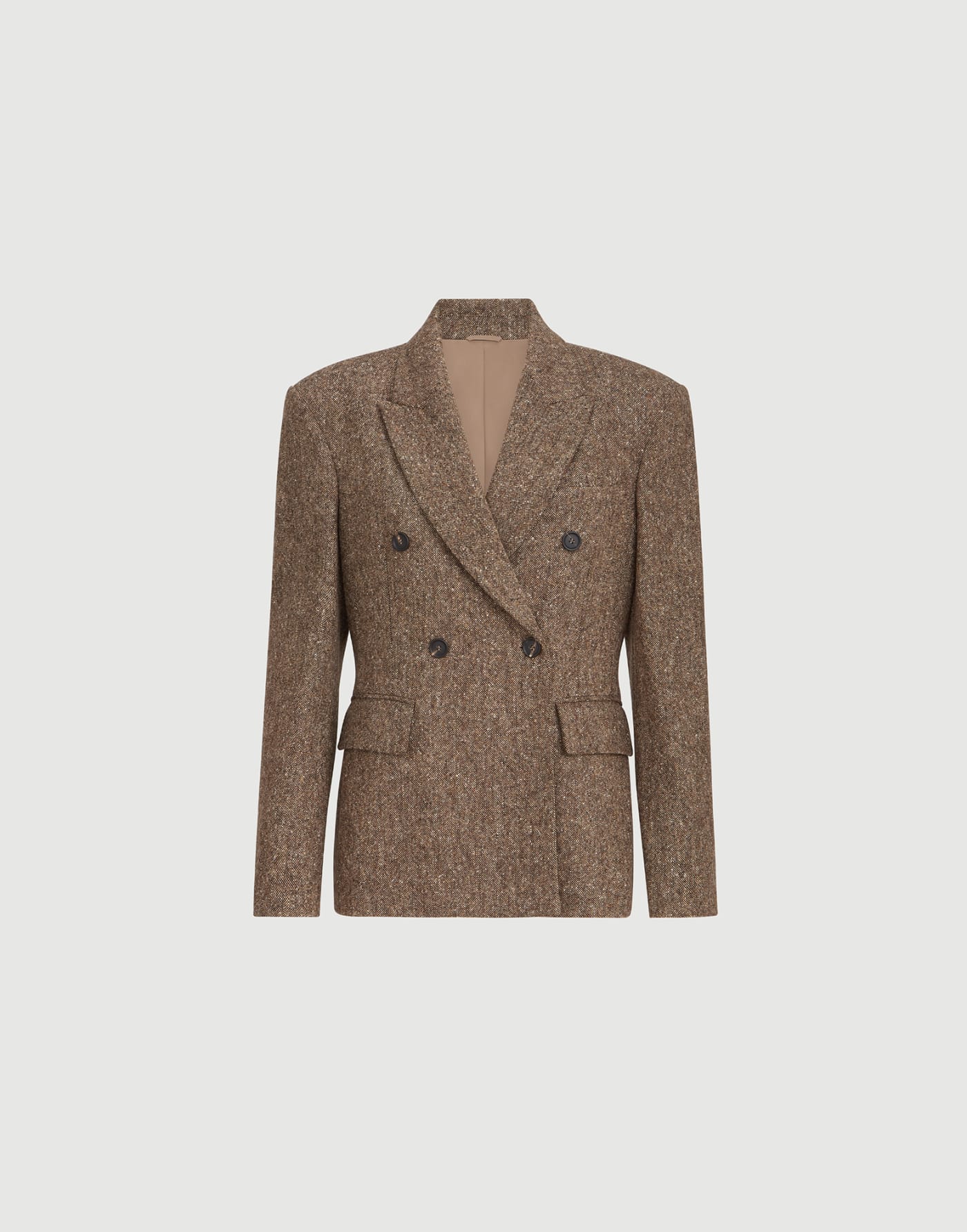 Gilet en donegal avec ceinture en cuir Marron Clair Femme - Brunello Cucinelli