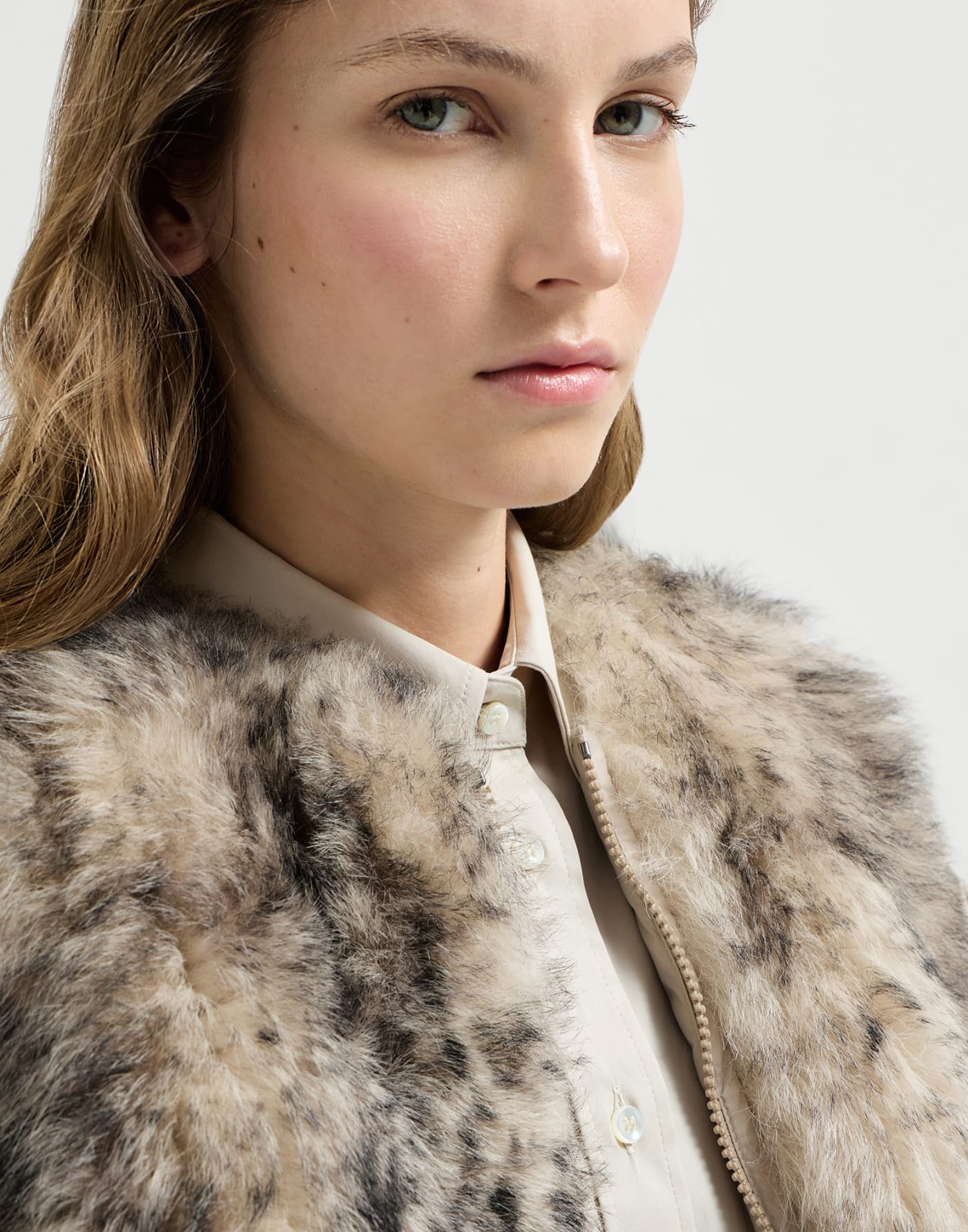 Lynx-effect shearling reversible vest Light Brown Woman - Brunello Cucinelli
